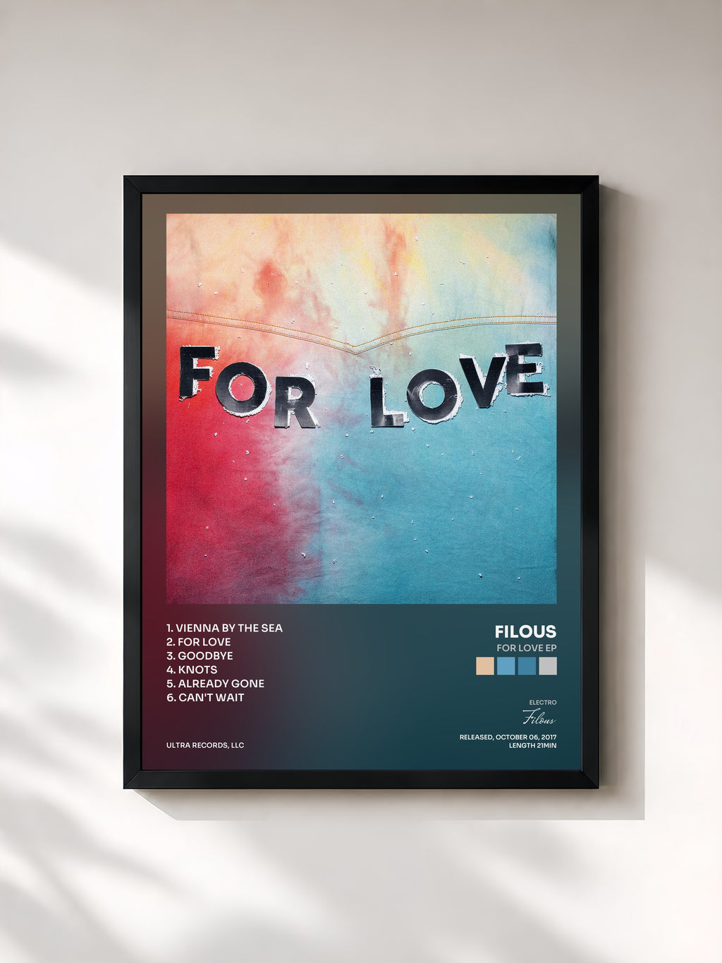 #noir Tableau de l'album For Love EP de Filous, cadre noir, imprimé et encadré en France