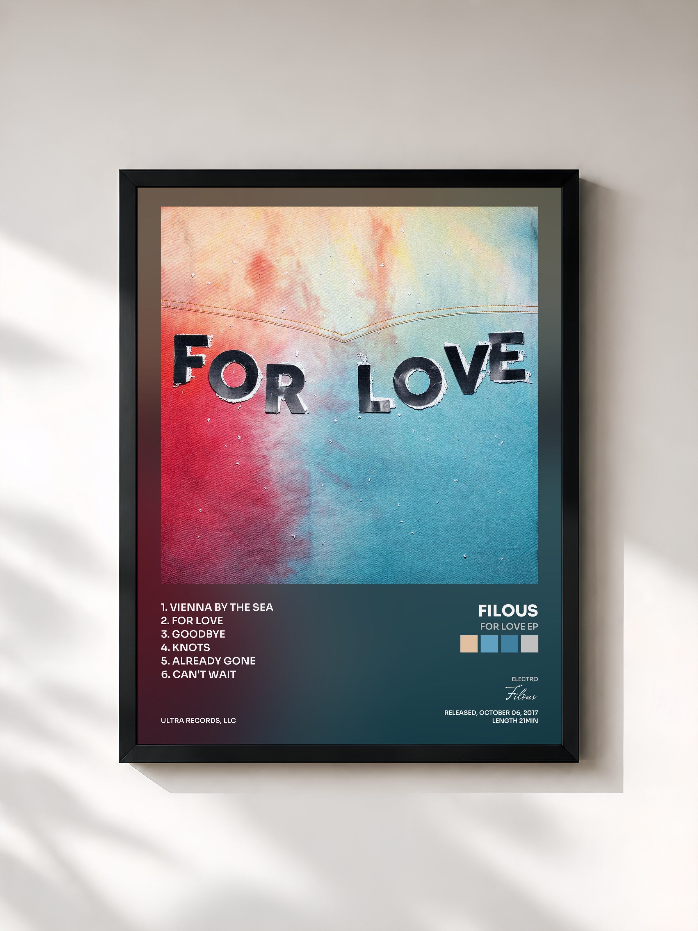 #noir Tableau de l'album For Love EP de Filous, cadre noir, imprimé et encadré en France