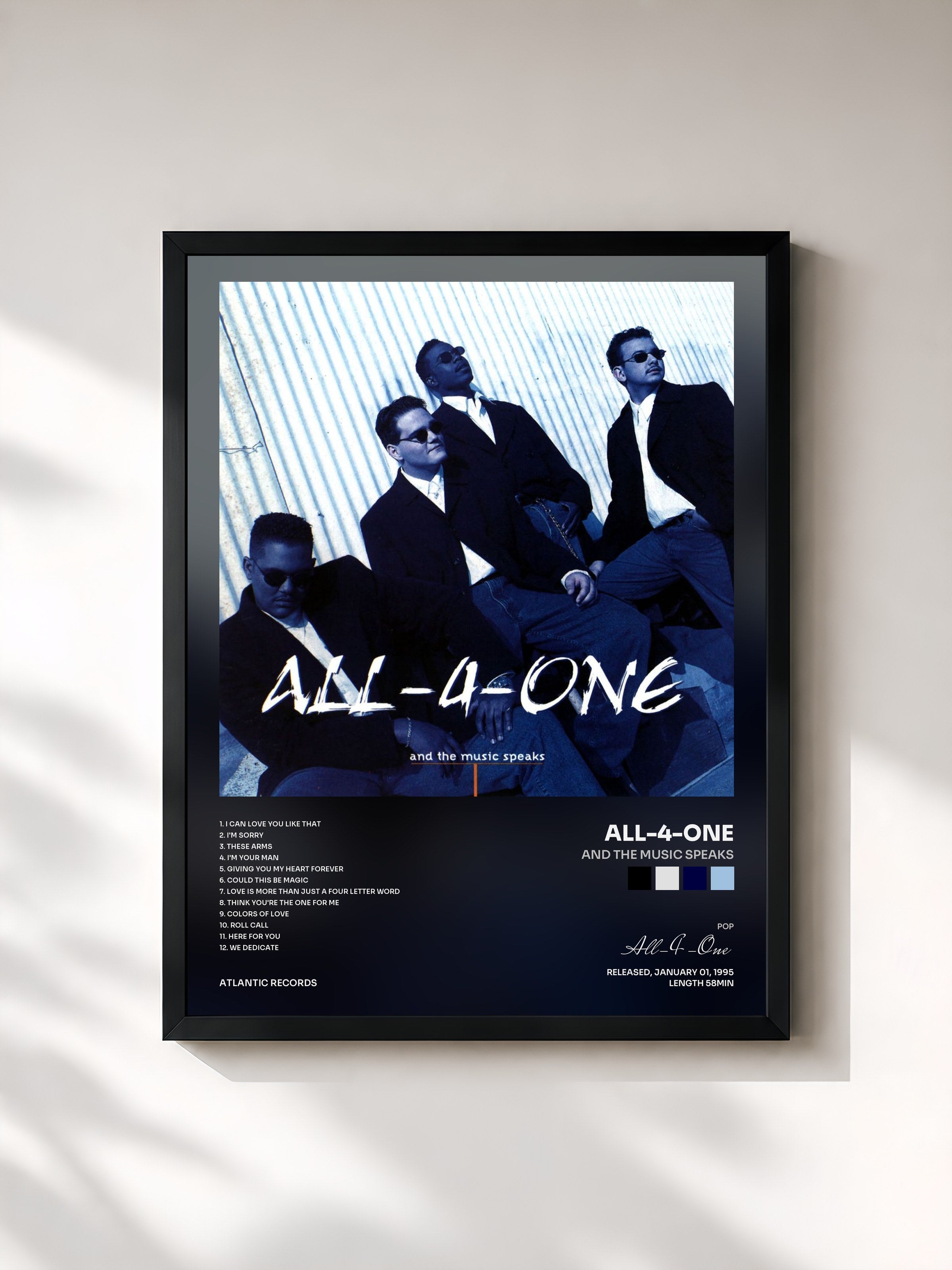 #noir Tableau de l'album And the Music Speaks de All-4-One, cadre noir, imprimé et encadré en France