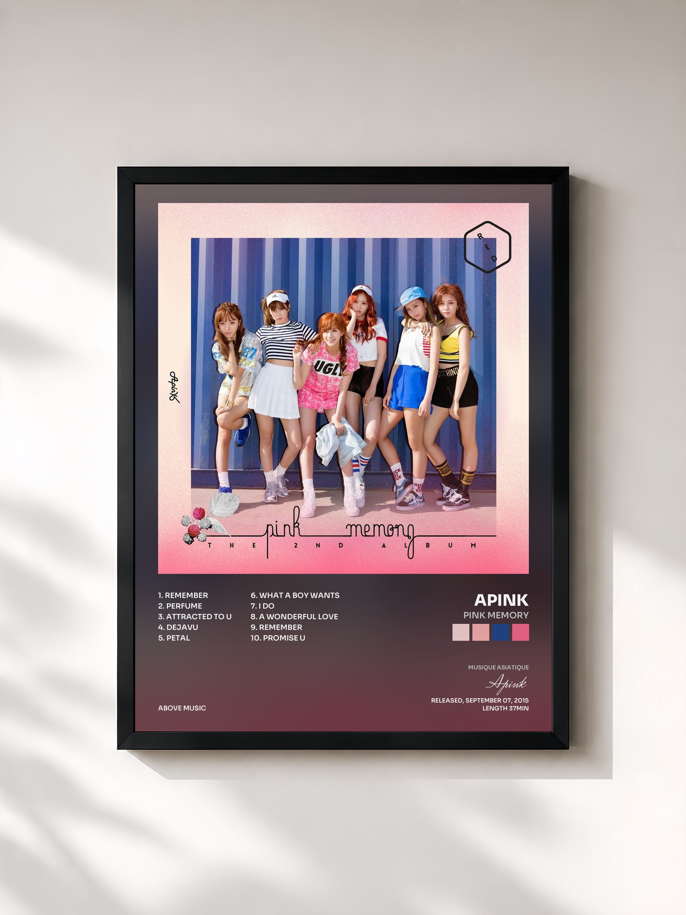 #noir Tableau de l'album Pink MEMORY de Apink, cadre noir, imprimé et encadré en France