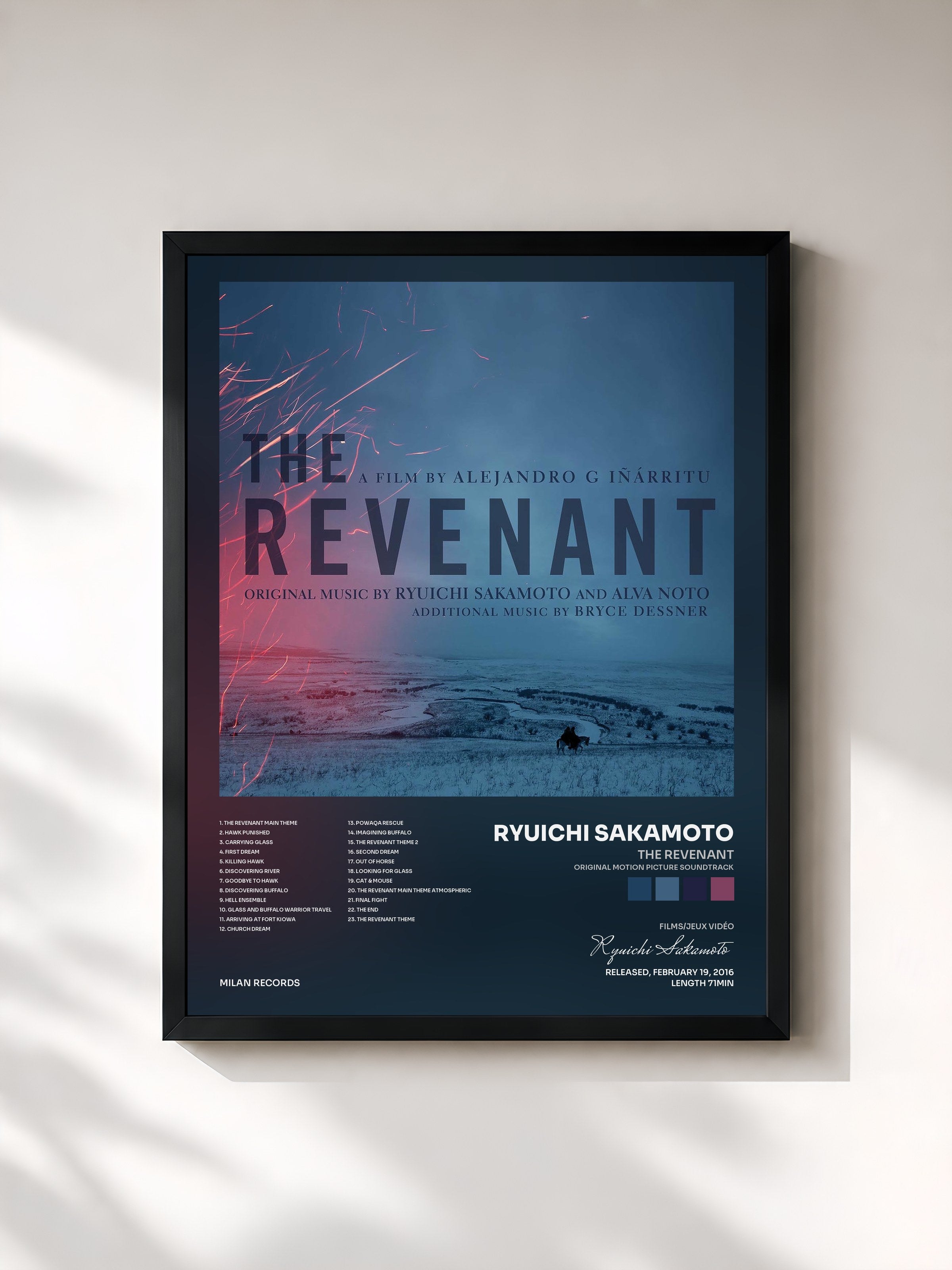 #noir Tableau de l'album The Revenant (Original Motion Picture Soundtrack) de Ryuichi Sakamoto, cadre noir, imprimé et encadré en France