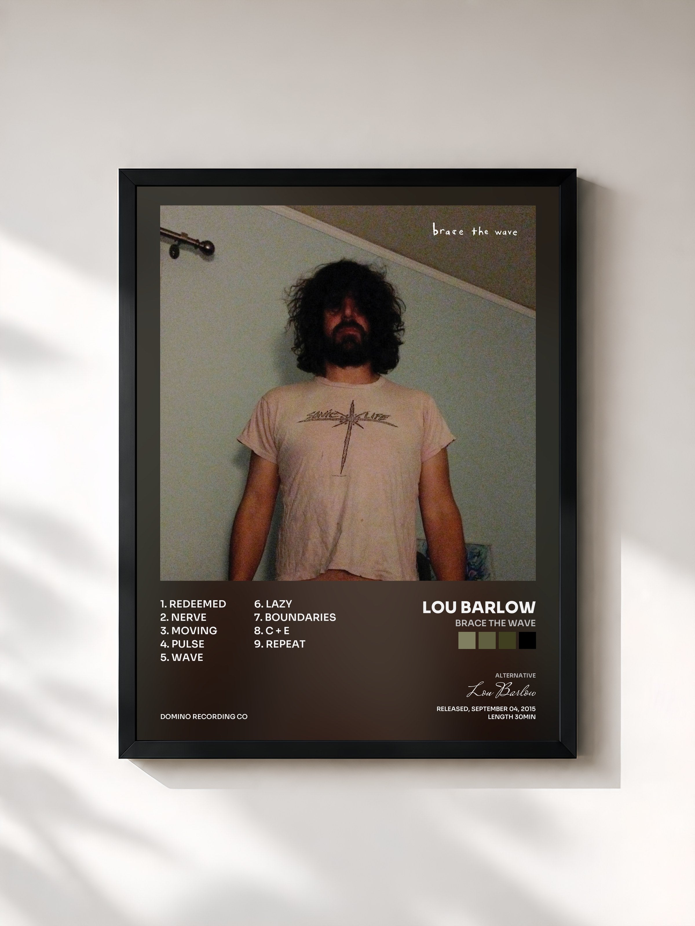 #noir Tableau de l'album Brace the Wave de Lou Barlow, cadre noir, imprimé et encadré en France