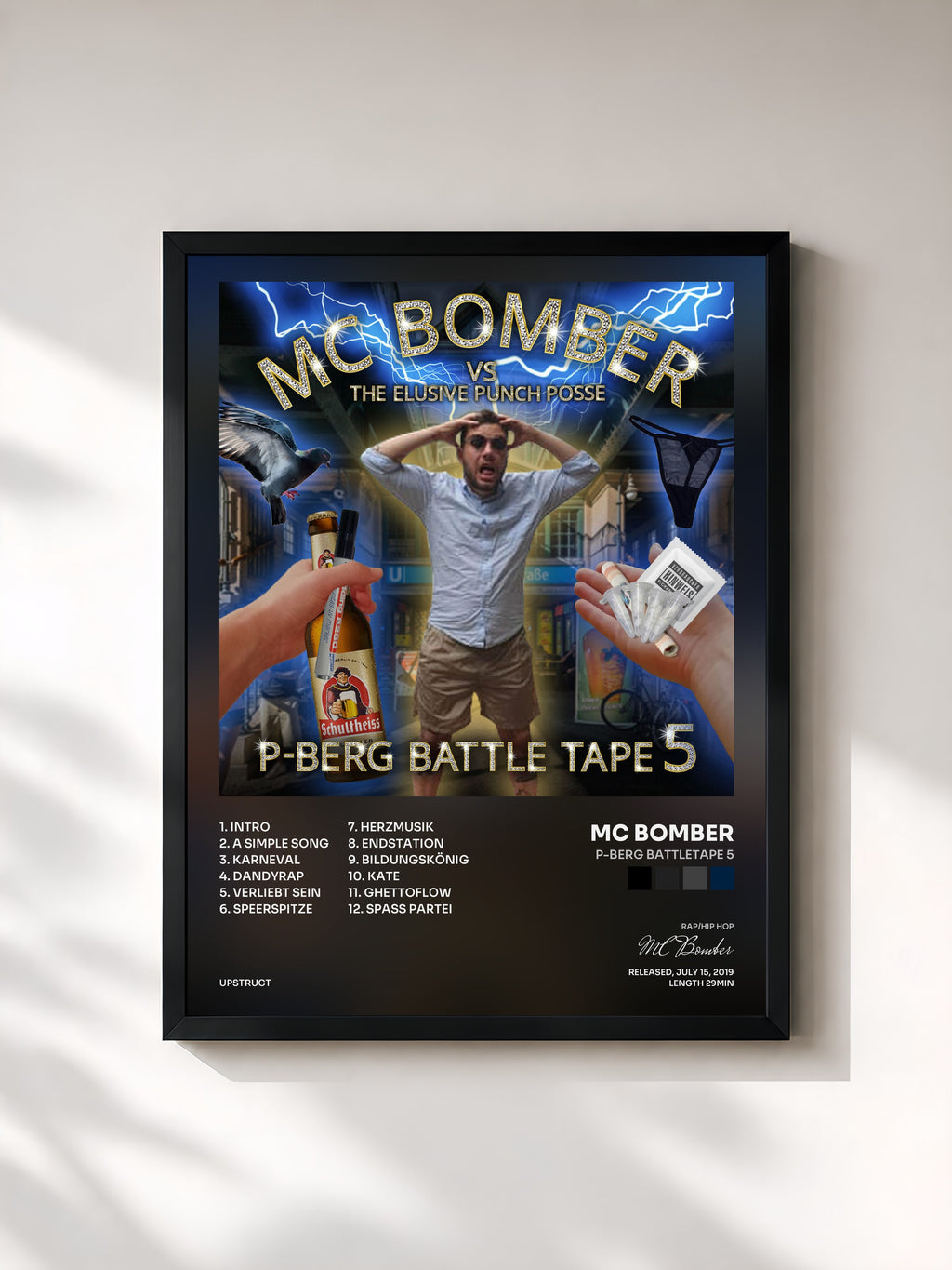 #noir Tableau de l'album P-Berg Battletape 5 de MC Bomber, cadre noir, imprimé et encadré en France