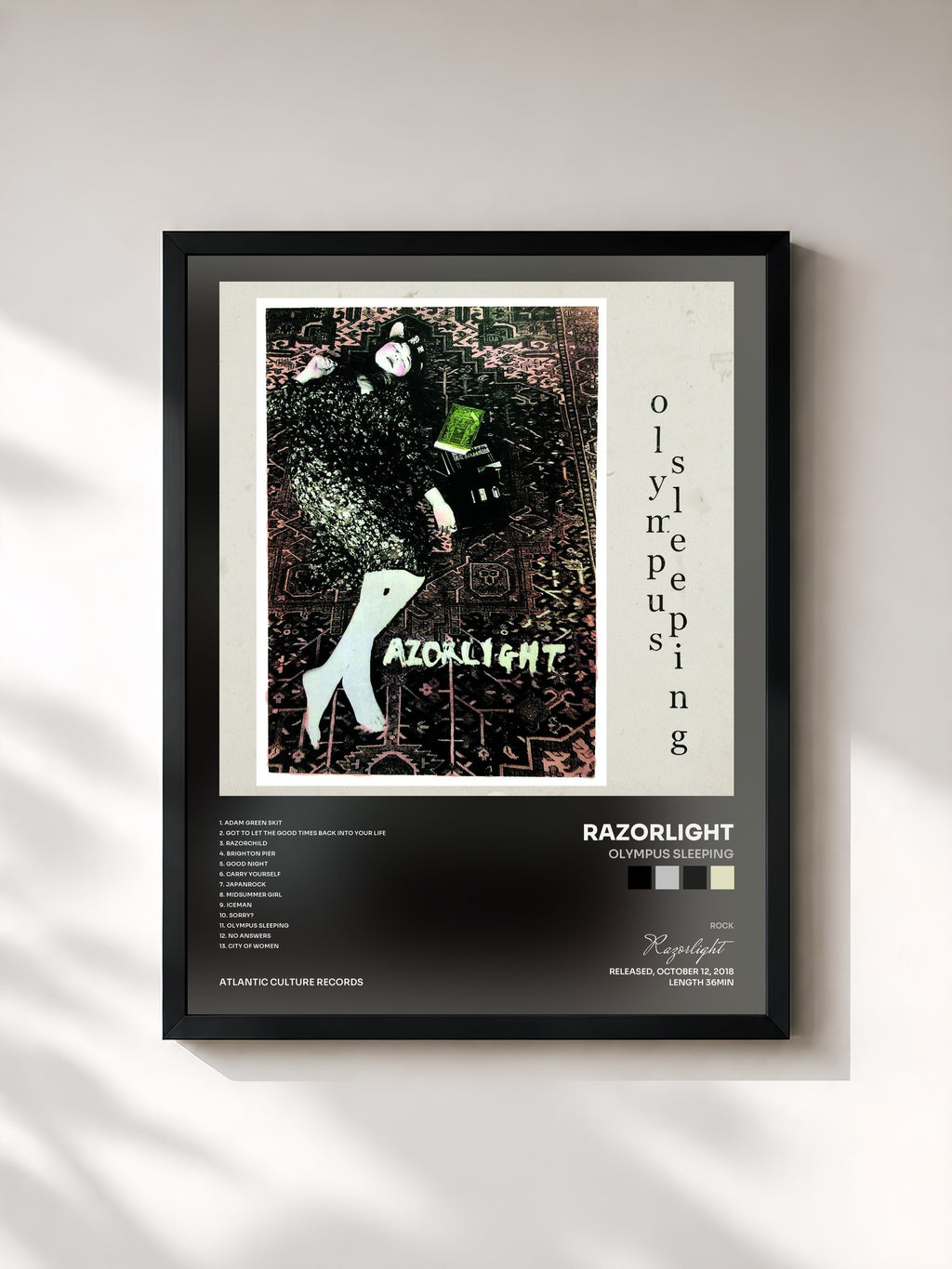 #noir Tableau de l'album Olympus Sleeping de Razorlight, cadre noir, imprimé et encadré en France