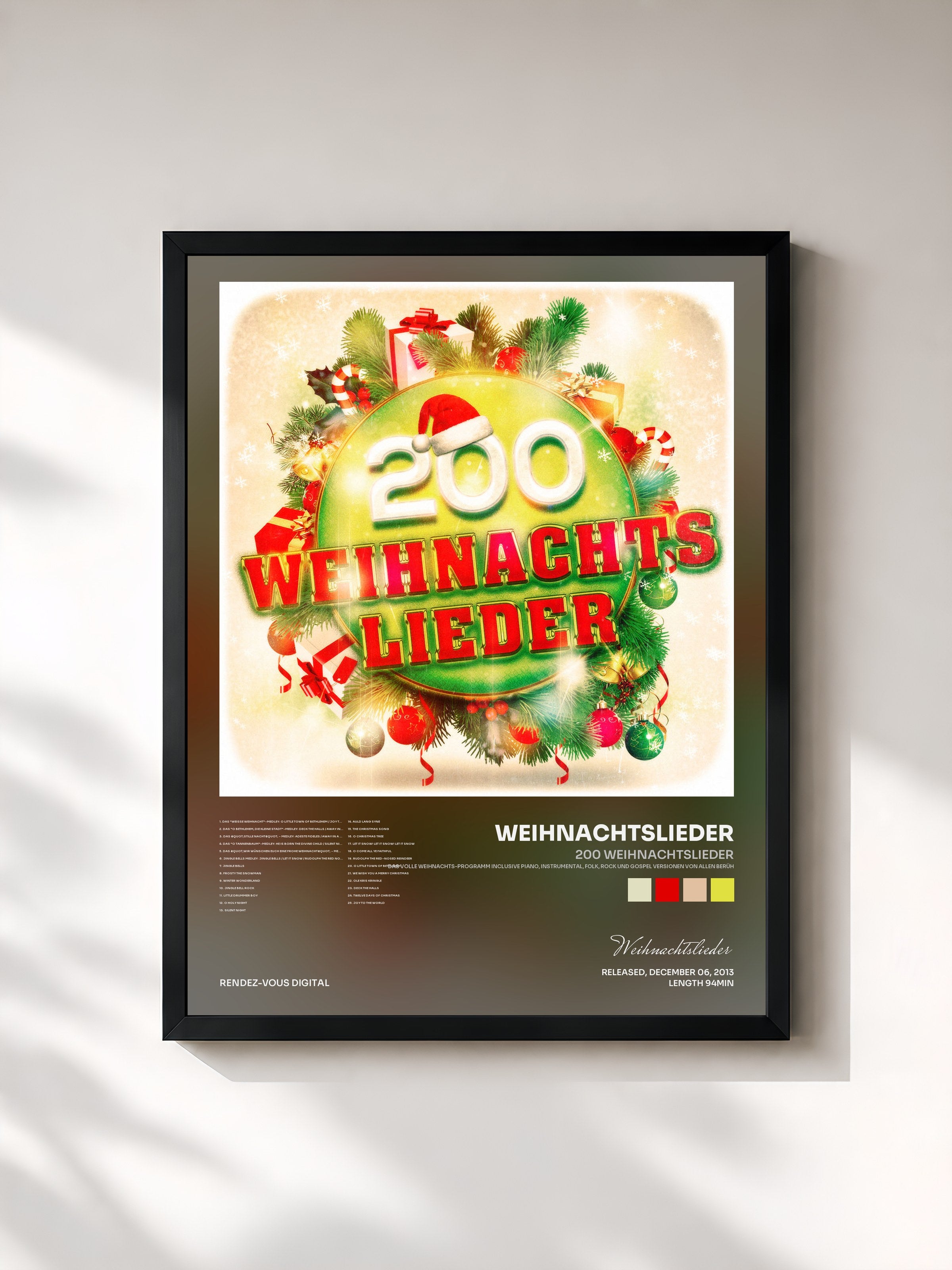 #noir Tableau de l'album 200 Weihnachtslieder (Das volle Weihnachts-Programm inclusive Piano, Instrumental, Folk, Rock und Gospel Versionen von allen berüh de Weihnachtslieder, cadre noir, imprimé et encadré en France