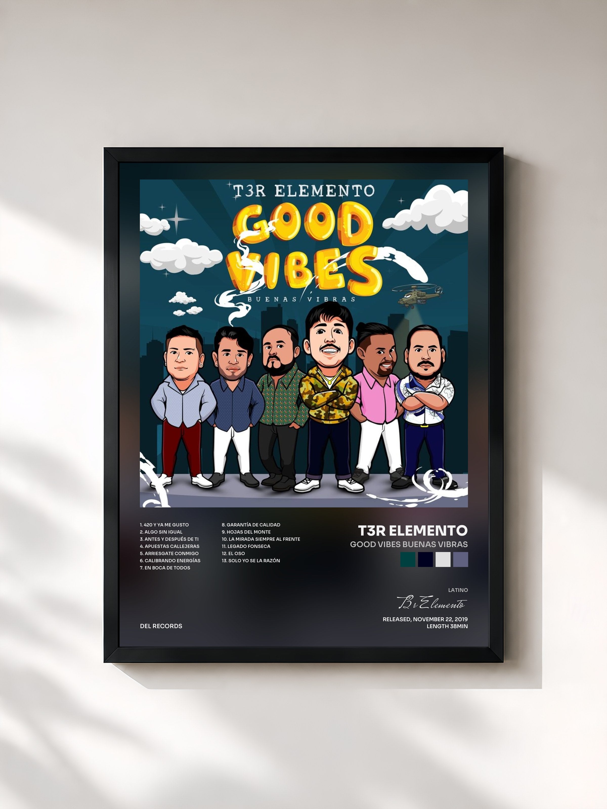 #noir Tableau de l'album Good Vibes Buenas Vibras de T3r Elemento, cadre noir, imprimé et encadré en France
