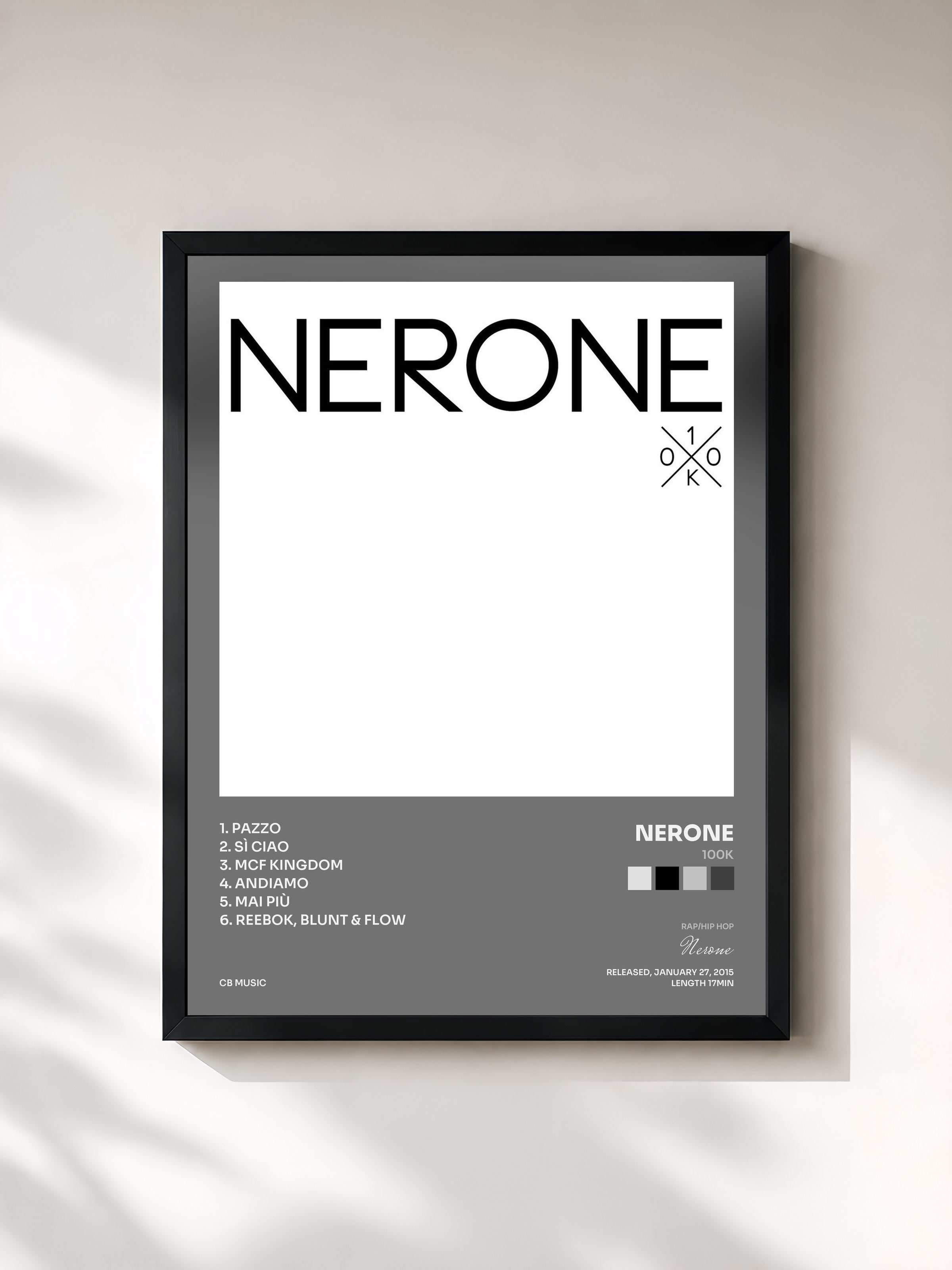 #noir Tableau de l'album 100K de Nerone, cadre noir, imprimé et encadré en France