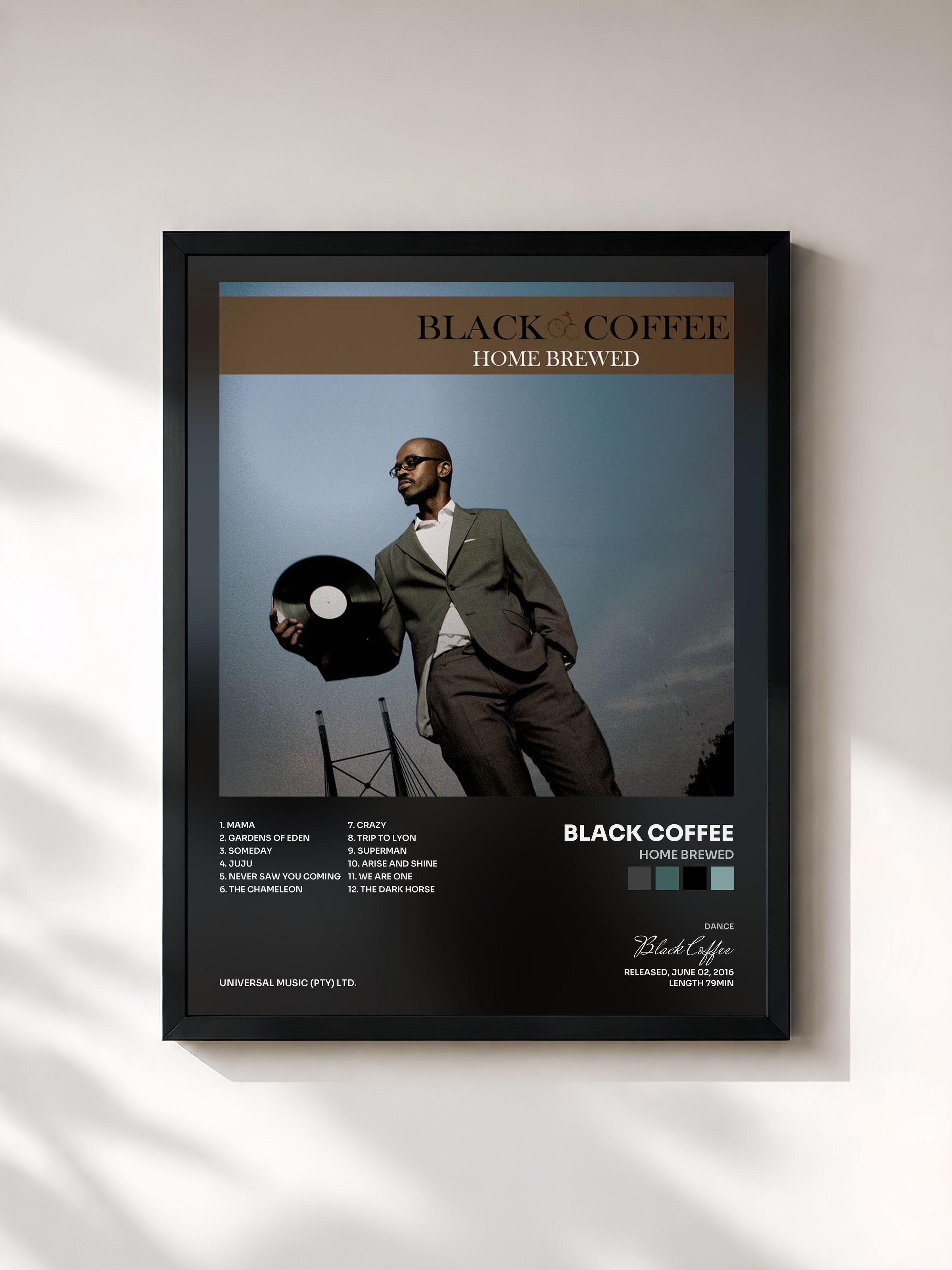 #noir Tableau de l'album Home Brewed de Black Coffee, cadre noir, imprimé et encadré en France