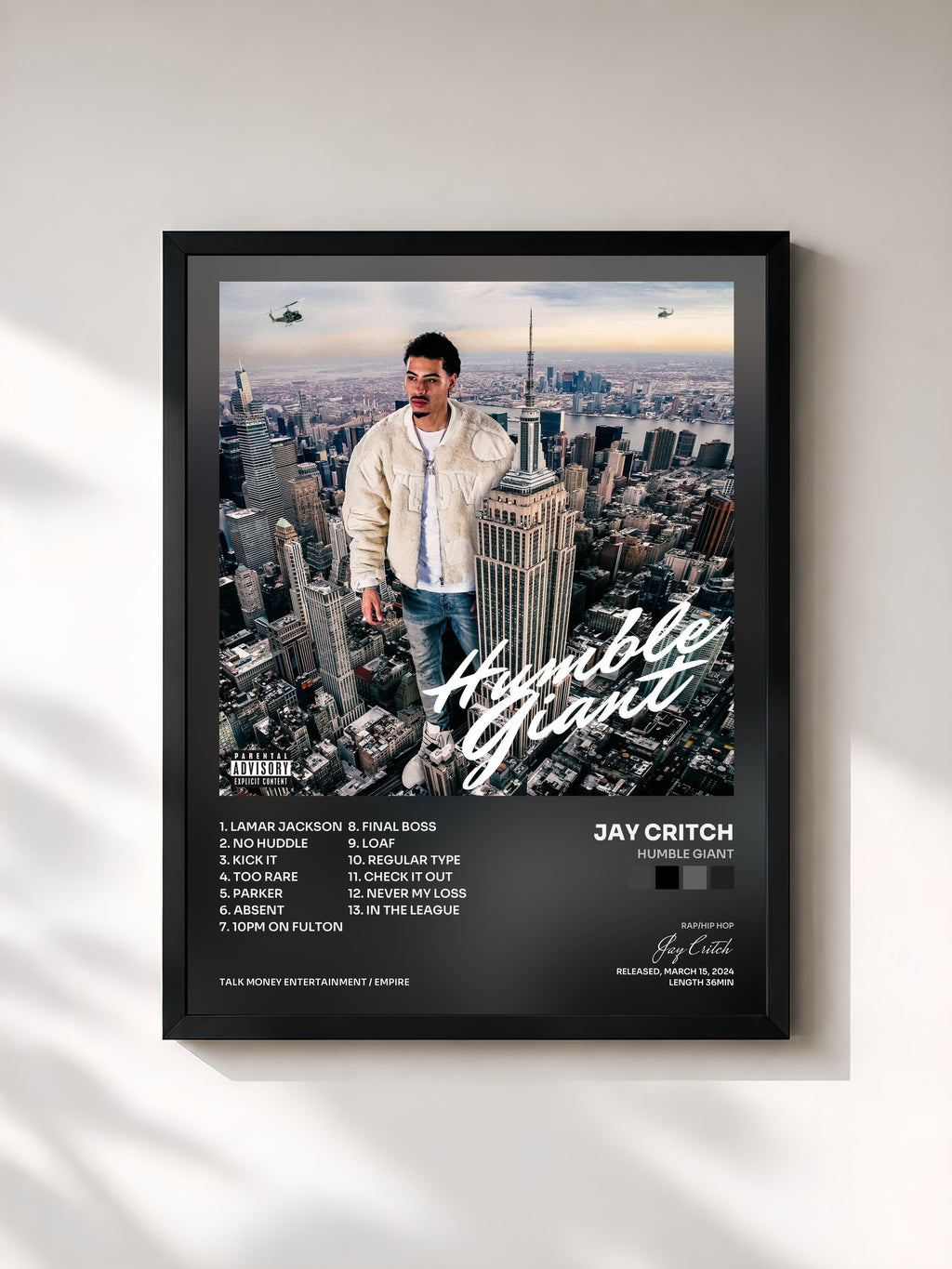 #noir Tableau de l'album Humble Giant de Jay Critch, cadre noir, imprimé et encadré en France