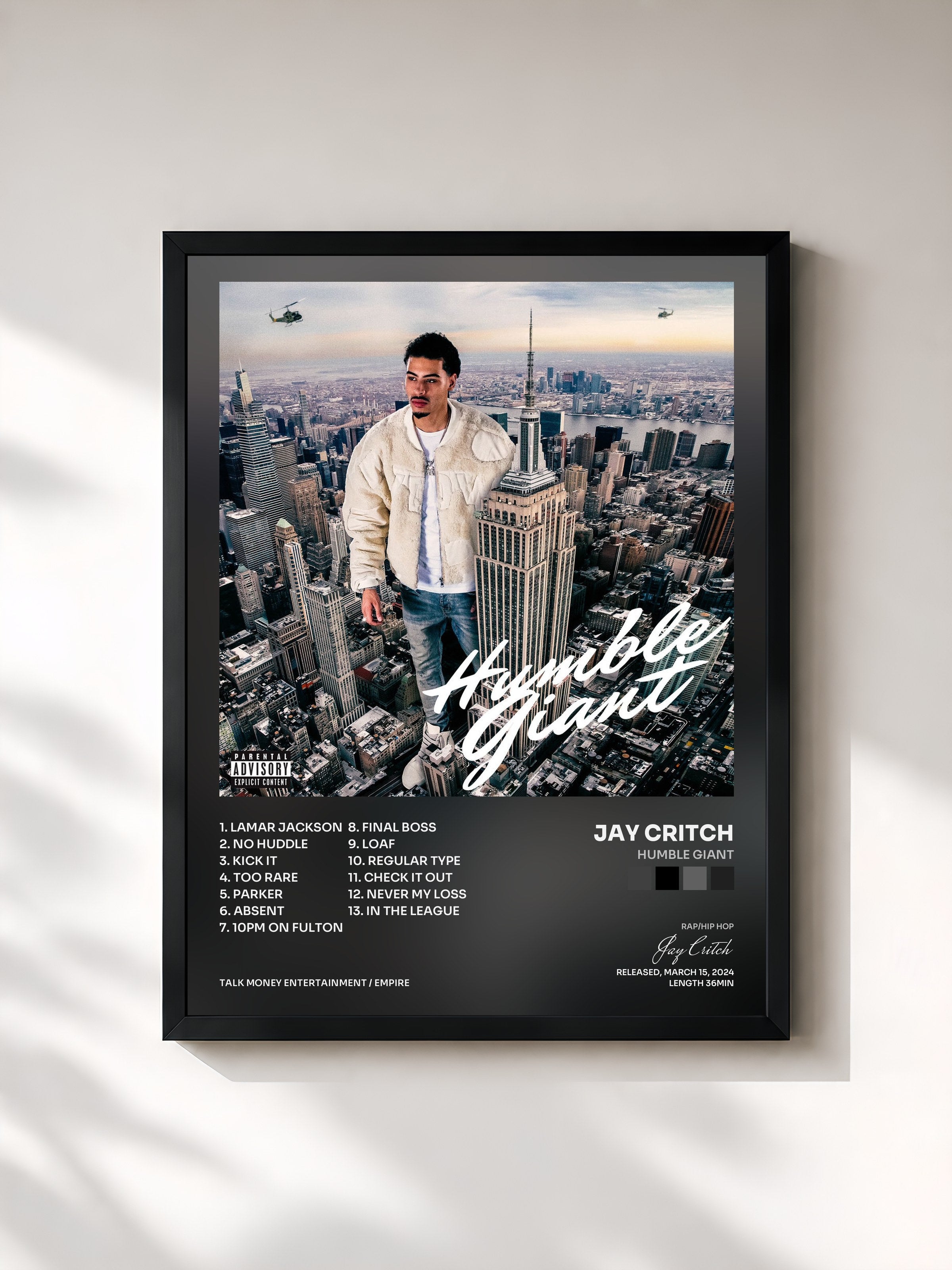 #noir Tableau de l'album Humble Giant de Jay Critch, cadre noir, imprimé et encadré en France