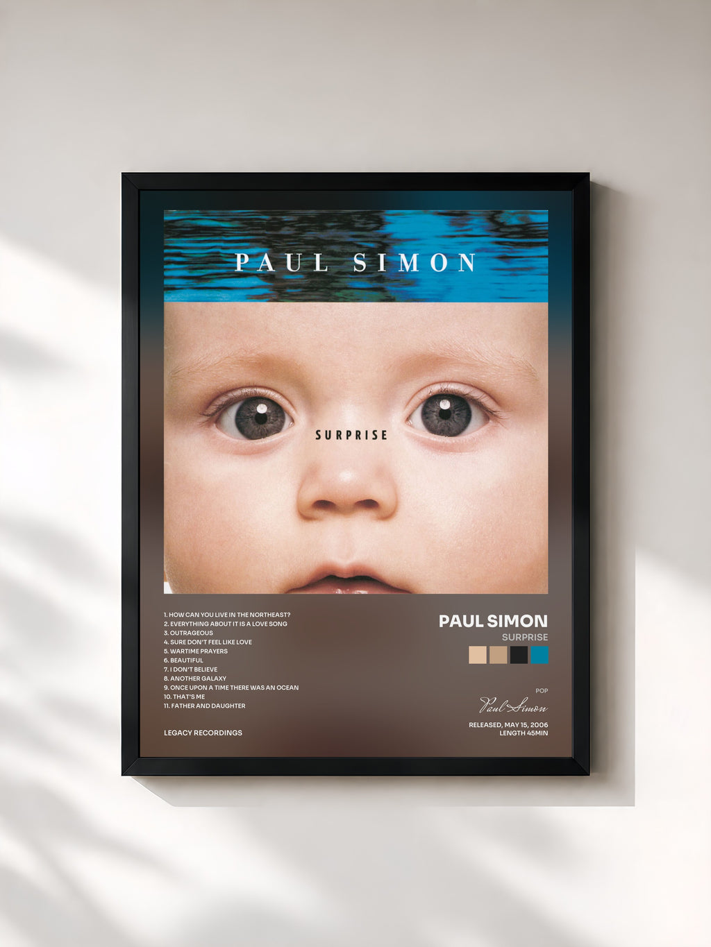 #noir Tableau de l'album Surprise de Paul Simon, cadre noir, imprimé et encadré en France