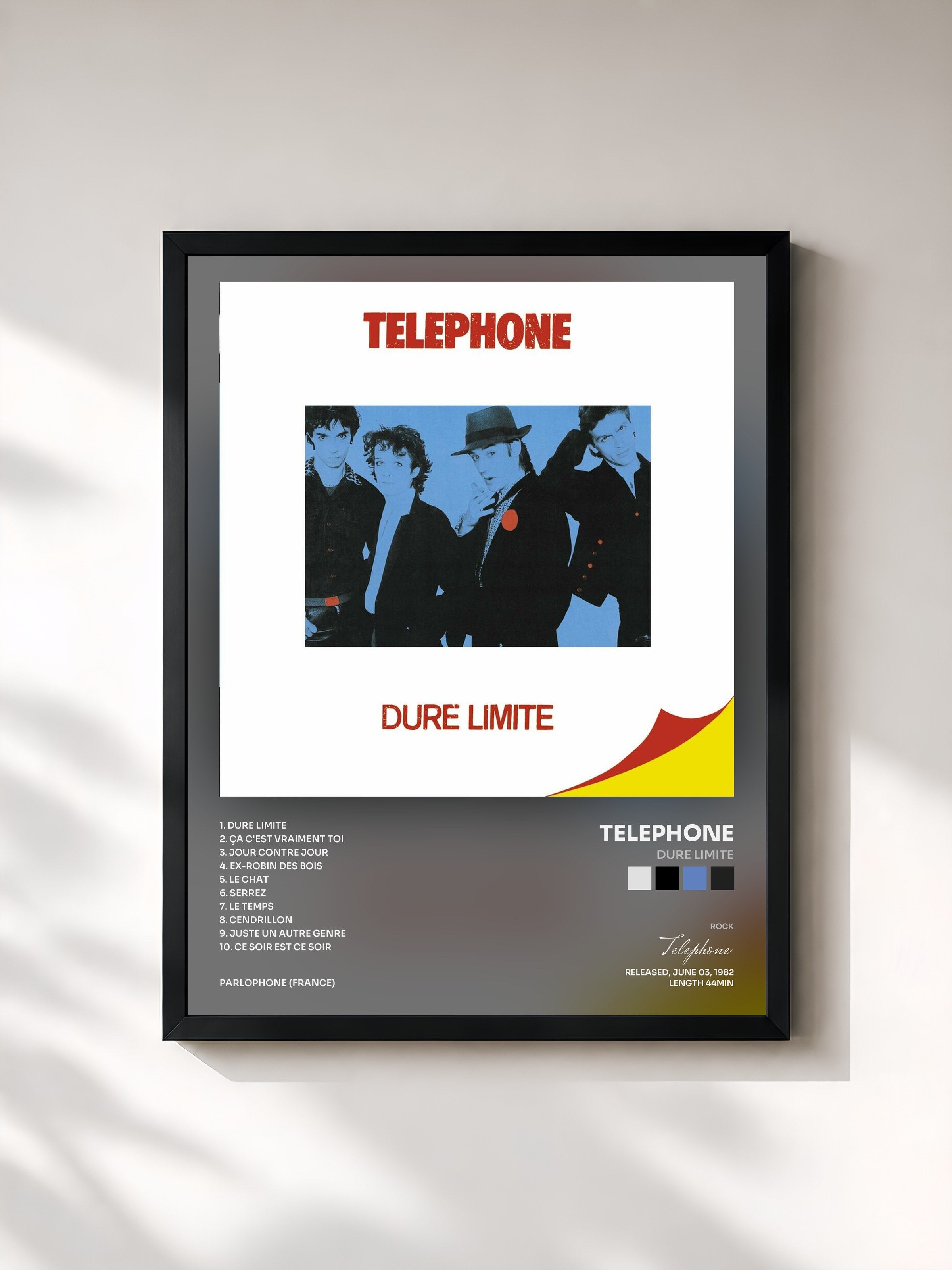 #noir Tableau de l'album Dure Limite de Telephone, cadre noir, imprimé et encadré en France