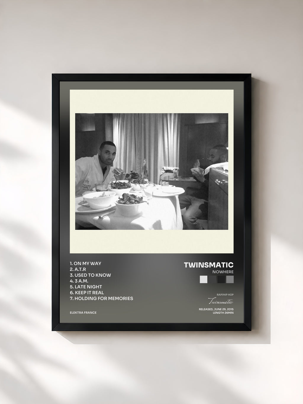 #noir Tableau de l'album Nowhere de Twinsmatic, cadre noir, imprimé et encadré en France