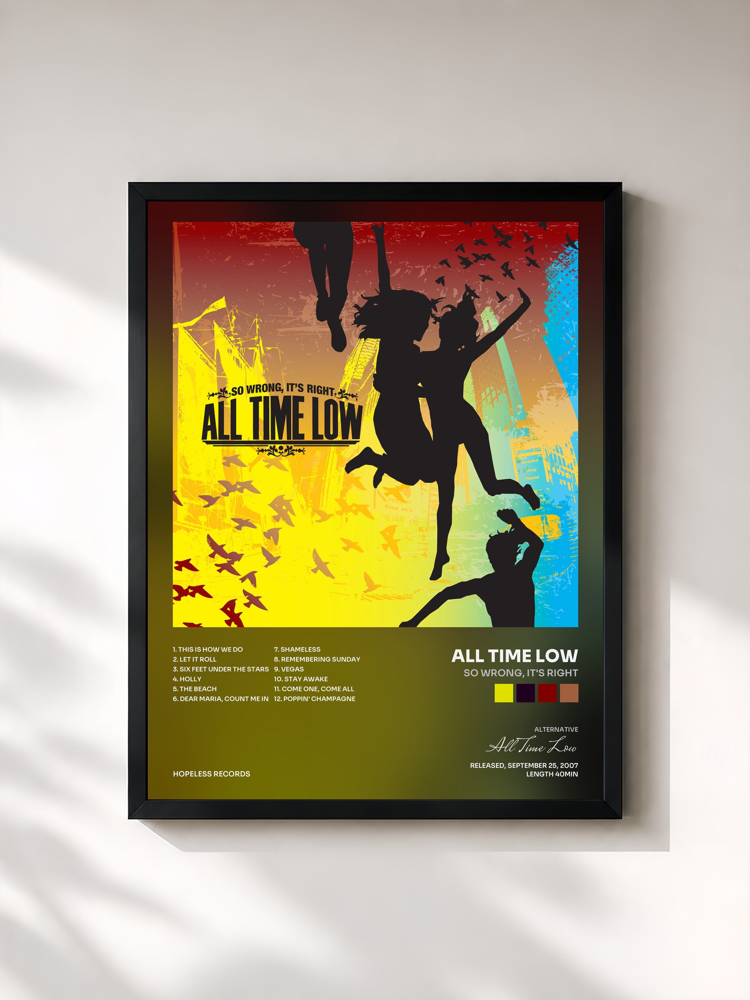 #noir Tableau de l'album So Wrong, It's Right de All Time Low, cadre noir, imprimé et encadré en France