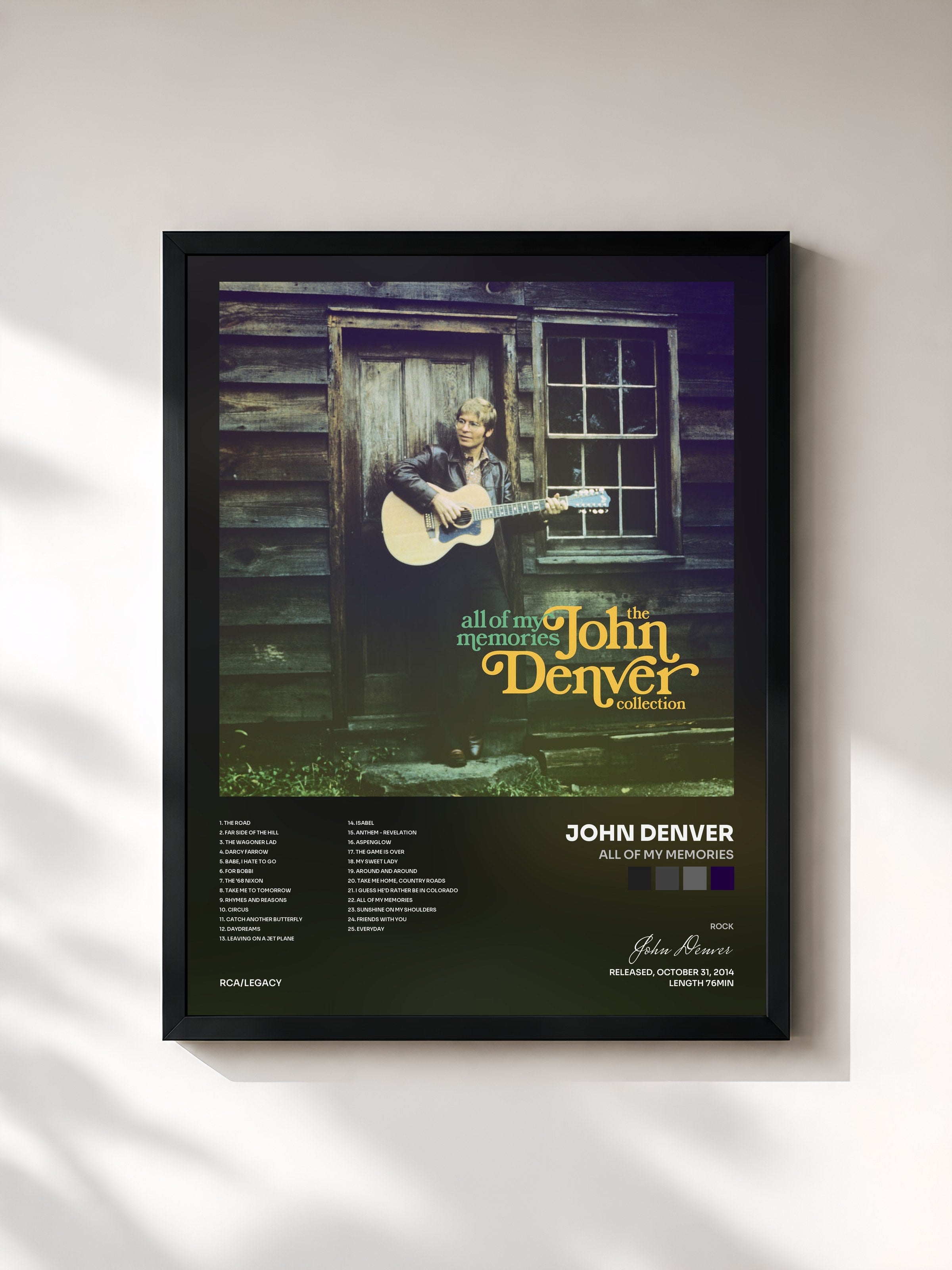 #noir Tableau de l'album All of My Memories de John Denver, cadre noir, imprimé et encadré en France