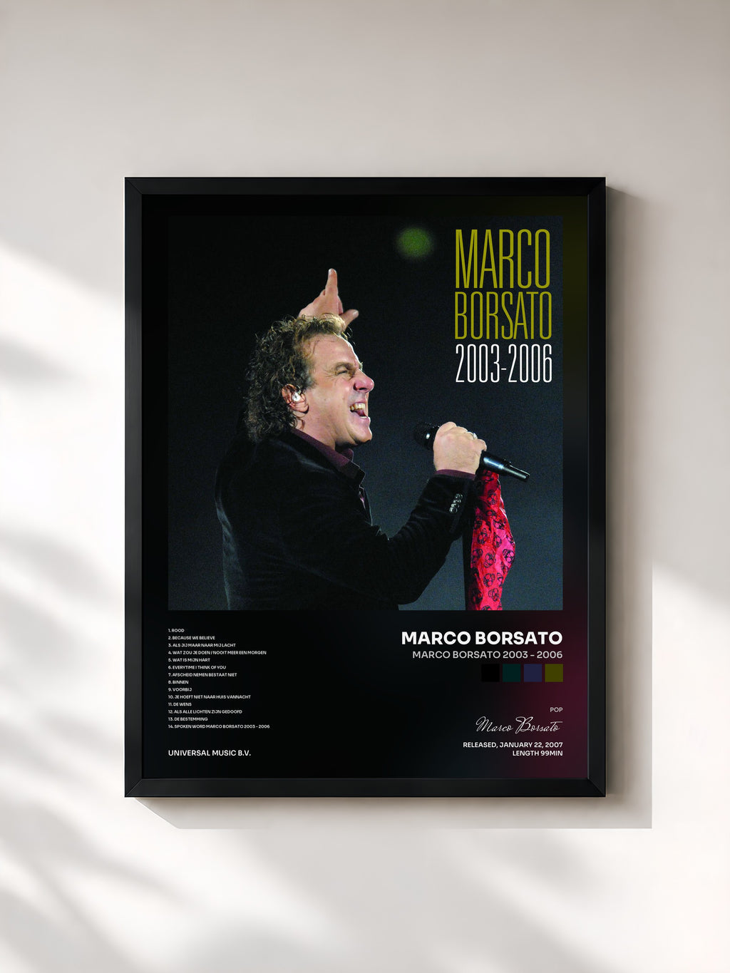 #noir Tableau de l'album Marco Borsato 2003 - 2006 de Marco Borsato, cadre noir, imprimé et encadré en France