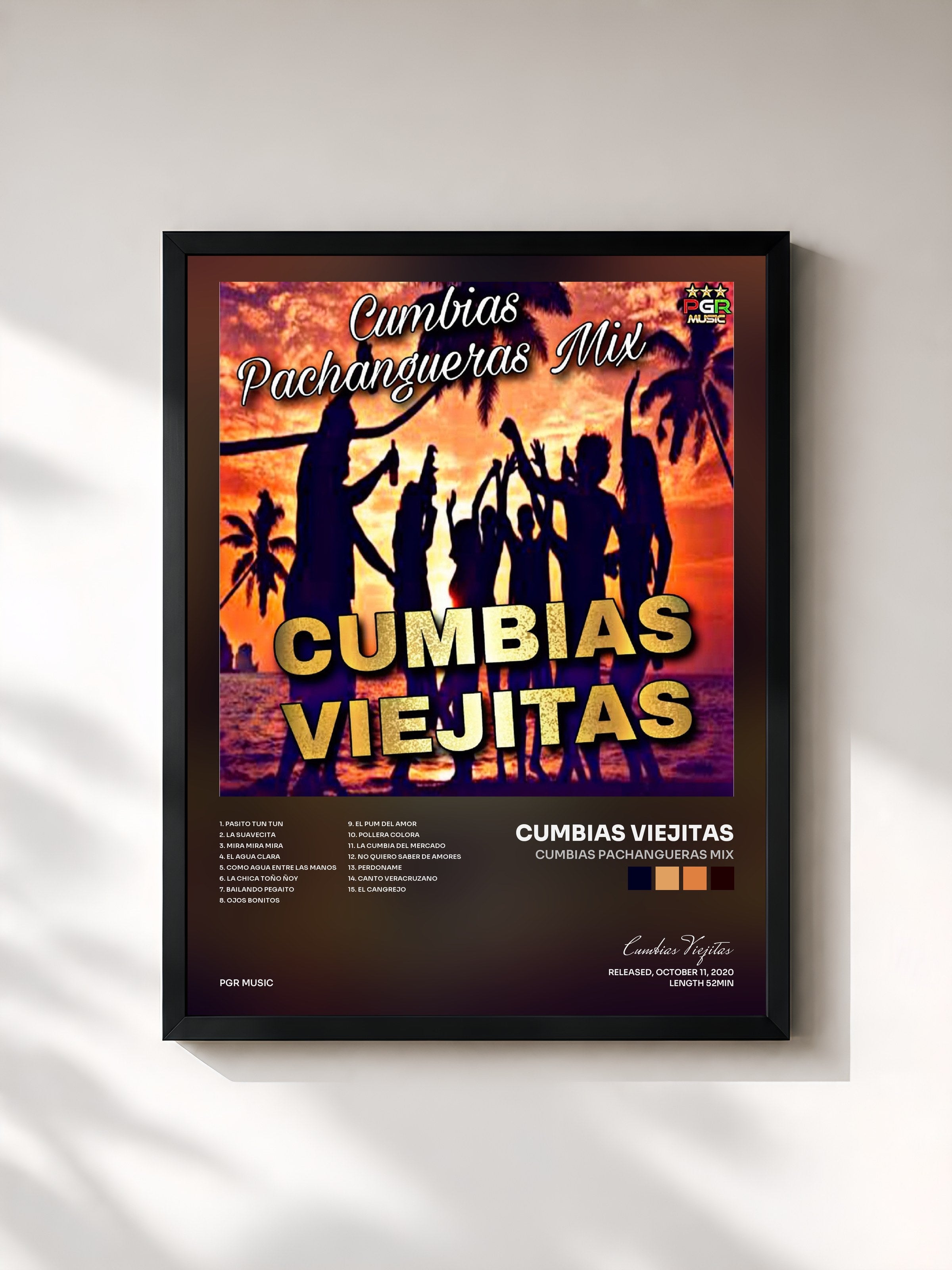 #noir Tableau de l'album Cumbias Pachangueras Mix de Cumbias Viejitas, cadre noir, imprimé et encadré en France