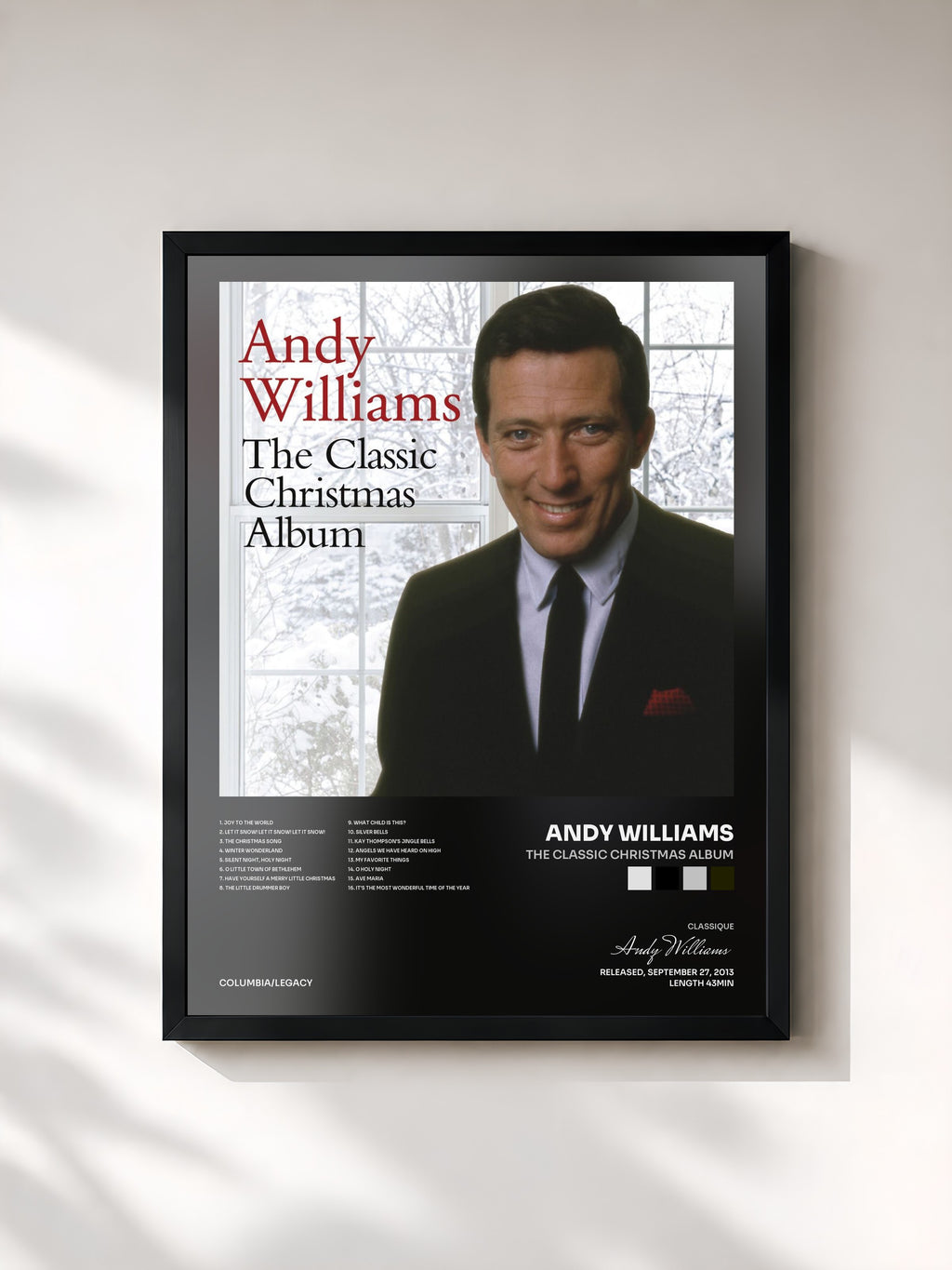 #noir Tableau de l'album The Classic Christmas Album de Andy Williams, cadre noir, imprimé et encadré en France