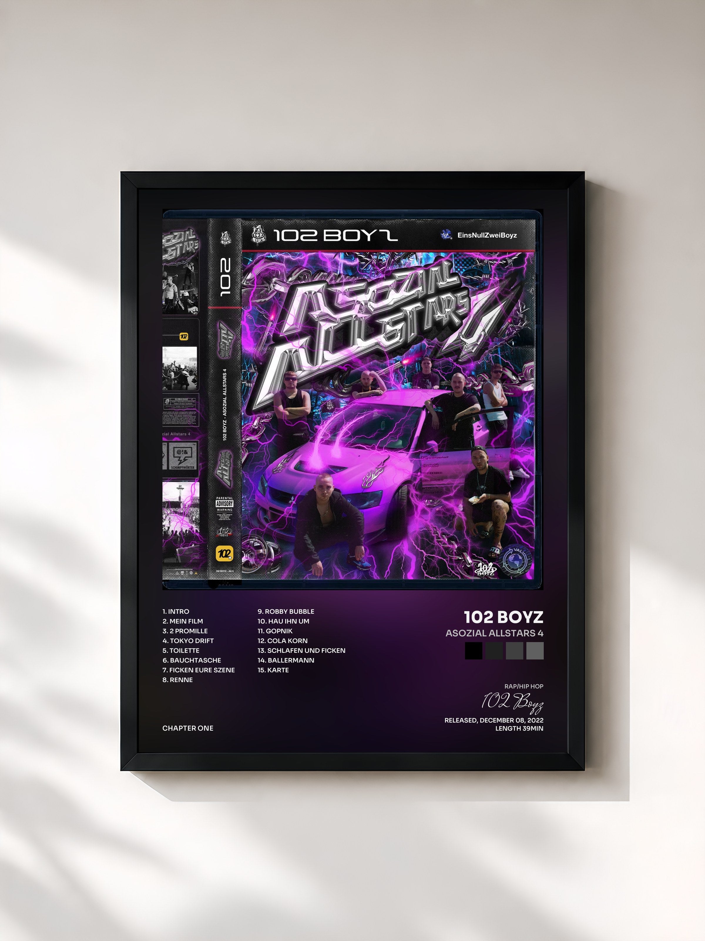 #noir Tableau de l'album Asozial Allstars 4 de 102 Boyz, cadre noir, imprimé et encadré en France