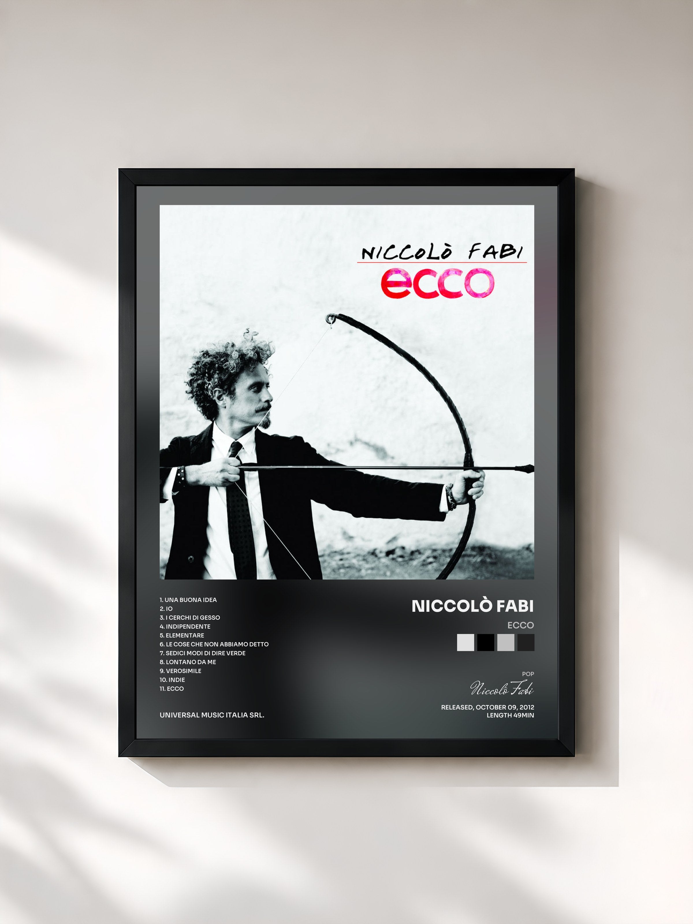 #noir Tableau de l'album Ecco de Niccolò Fabi, cadre noir, imprimé et encadré en France