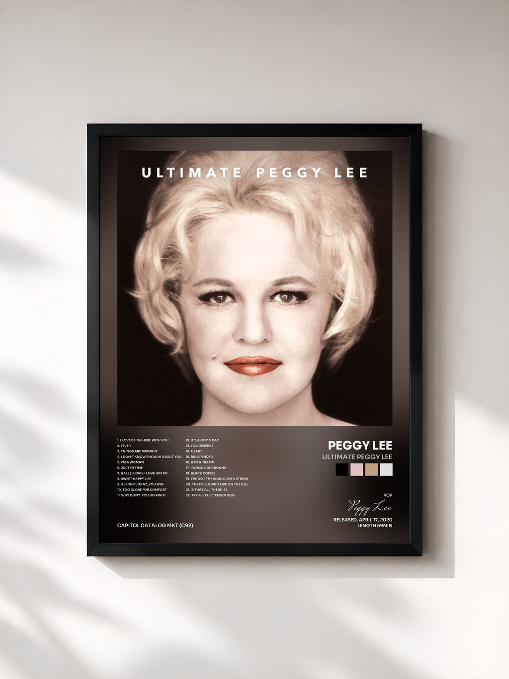 #noir Tableau de l'album Ultimate Peggy Lee de Peggy Lee, cadre noir, imprimé et encadré en France