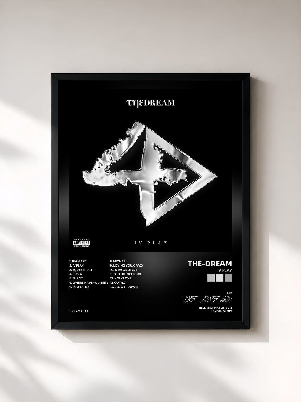 #noir Tableau de l'album IV Play de THE-DREAM, cadre noir, imprimé et encadré en France