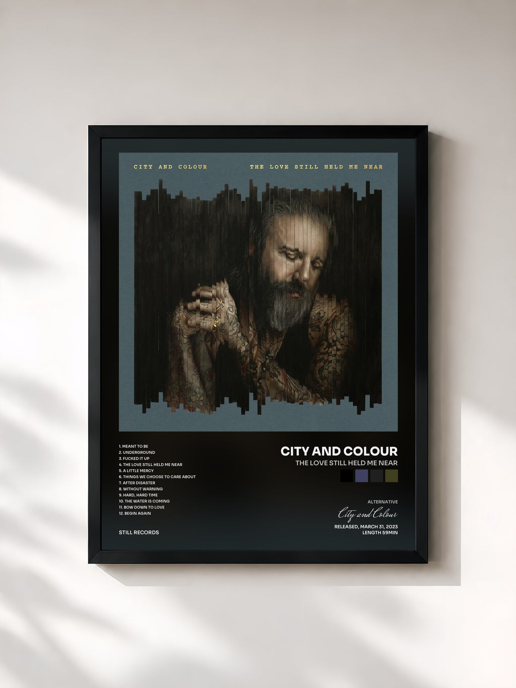 #noir Tableau de l'album The Love Still Held Me Near de City and Colour, cadre noir, imprimé et encadré en France