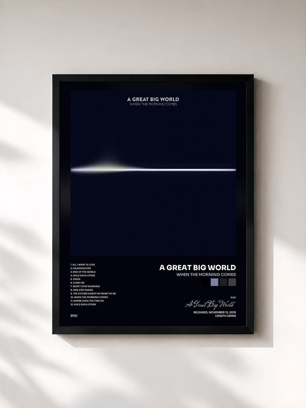 #noir Tableau de l'album When the Morning Comes de A Great Big World, cadre noir, imprimé et encadré en France