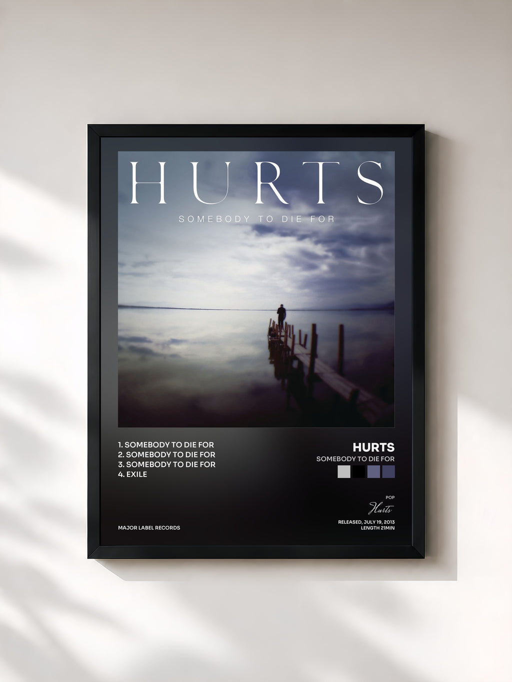 #noir Tableau de l'album Somebody to Die For de Hurts, cadre noir, imprimé et encadré en France