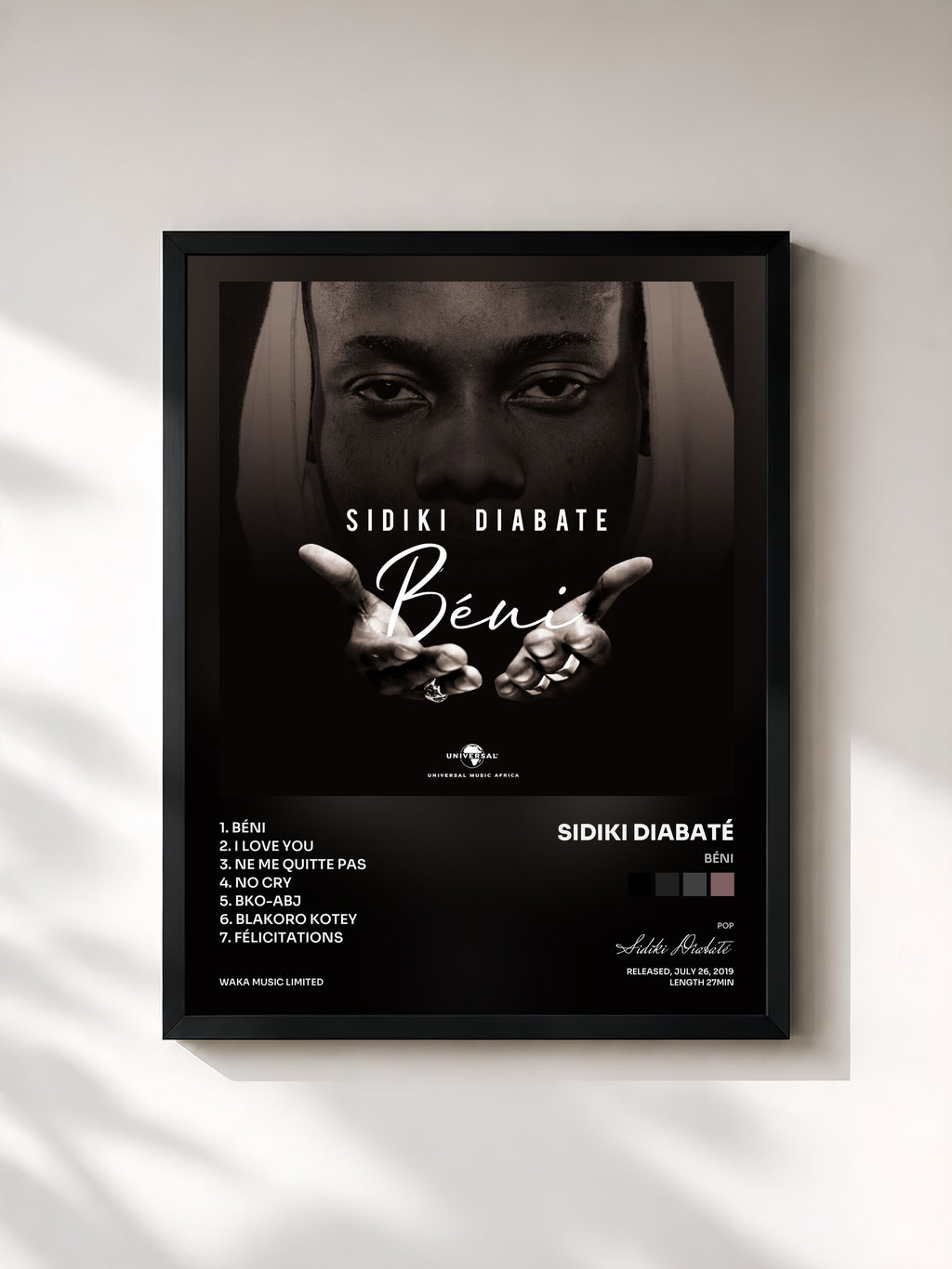 #noir Tableau de l'album Béni de Sidiki Diabaté, cadre noir, imprimé et encadré en France
