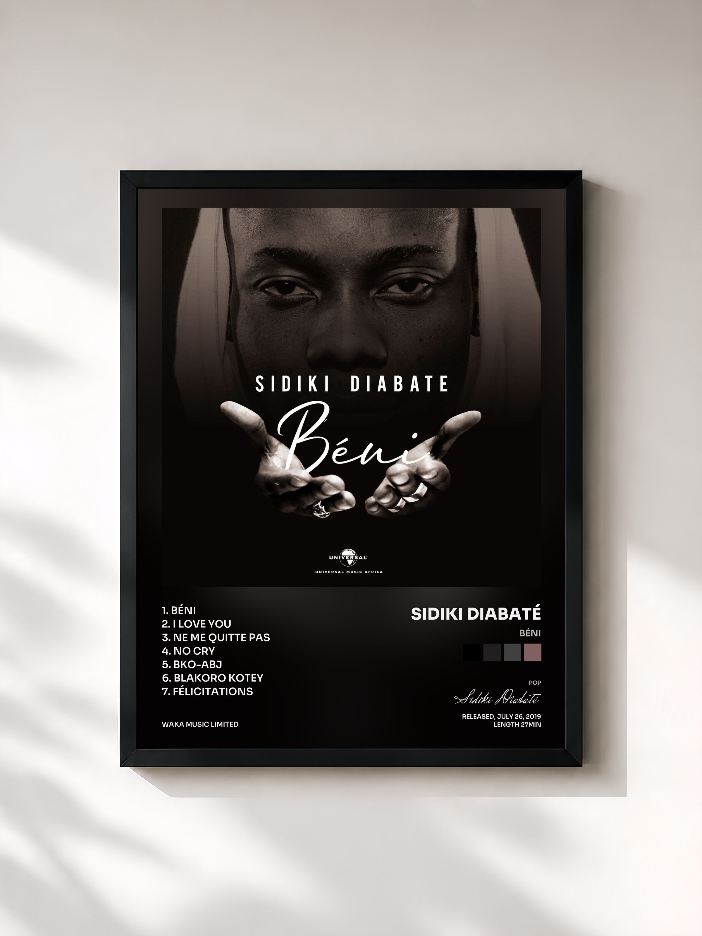 #noir Tableau de l'album Béni de Sidiki Diabaté, cadre noir, imprimé et encadré en France