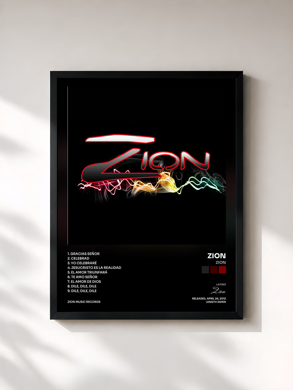 #noir Tableau de l'album Zion de Zion, cadre noir, imprimé et encadré en France