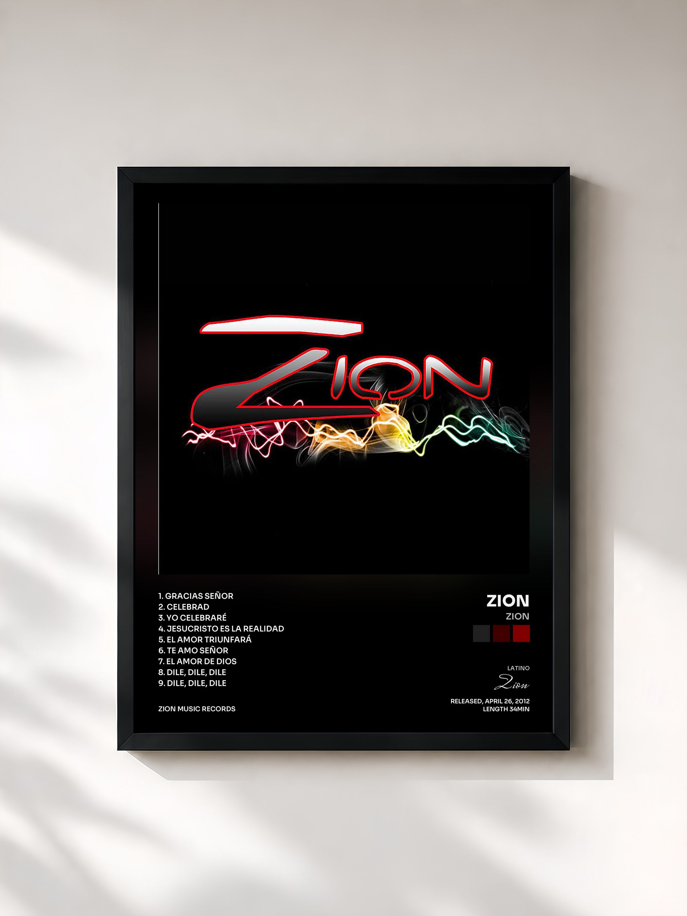 #noir Tableau de l'album Zion de Zion, cadre noir, imprimé et encadré en France