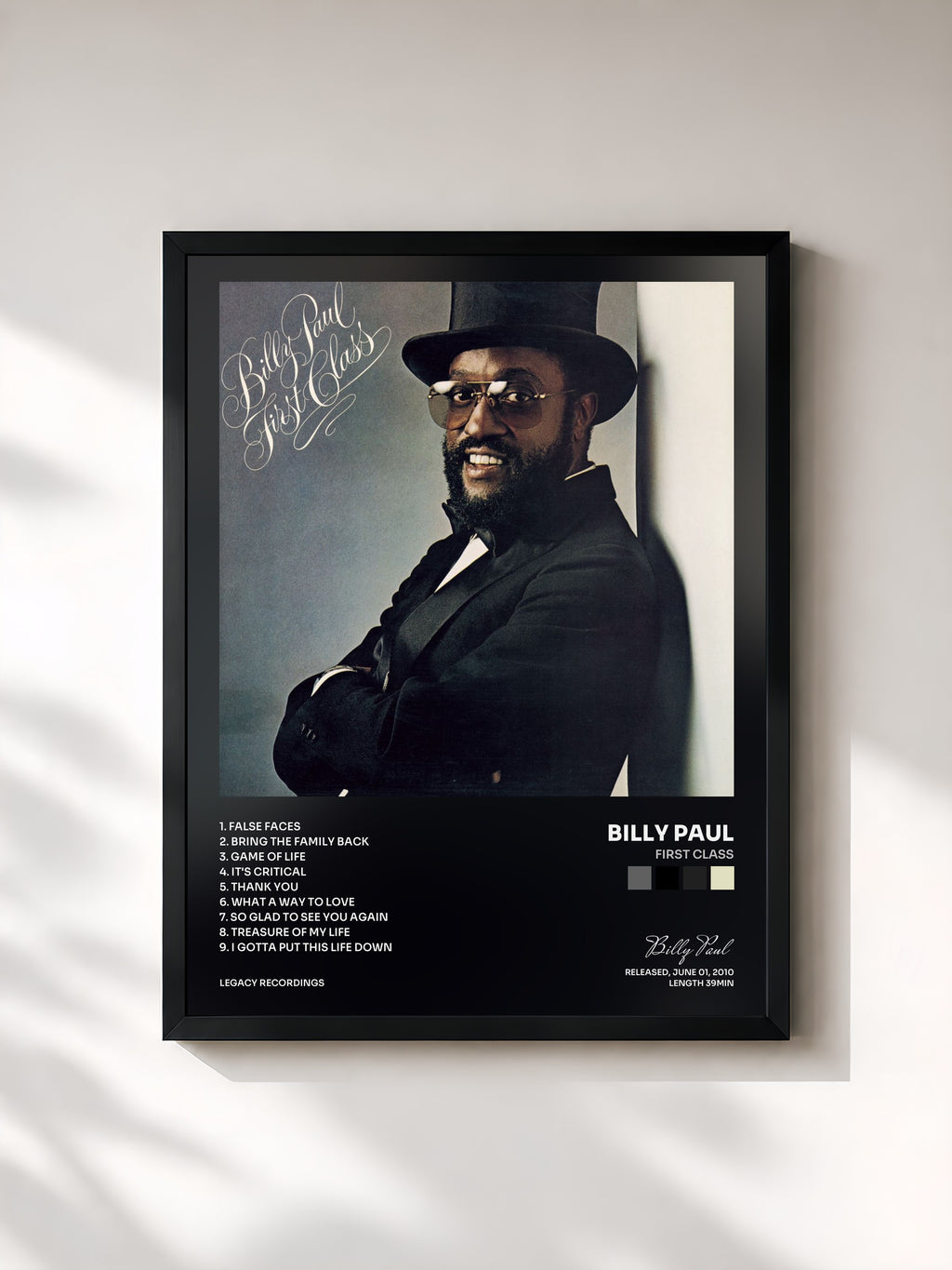 #noir Tableau de l'album First Class de Billy Paul, cadre noir, imprimé et encadré en France