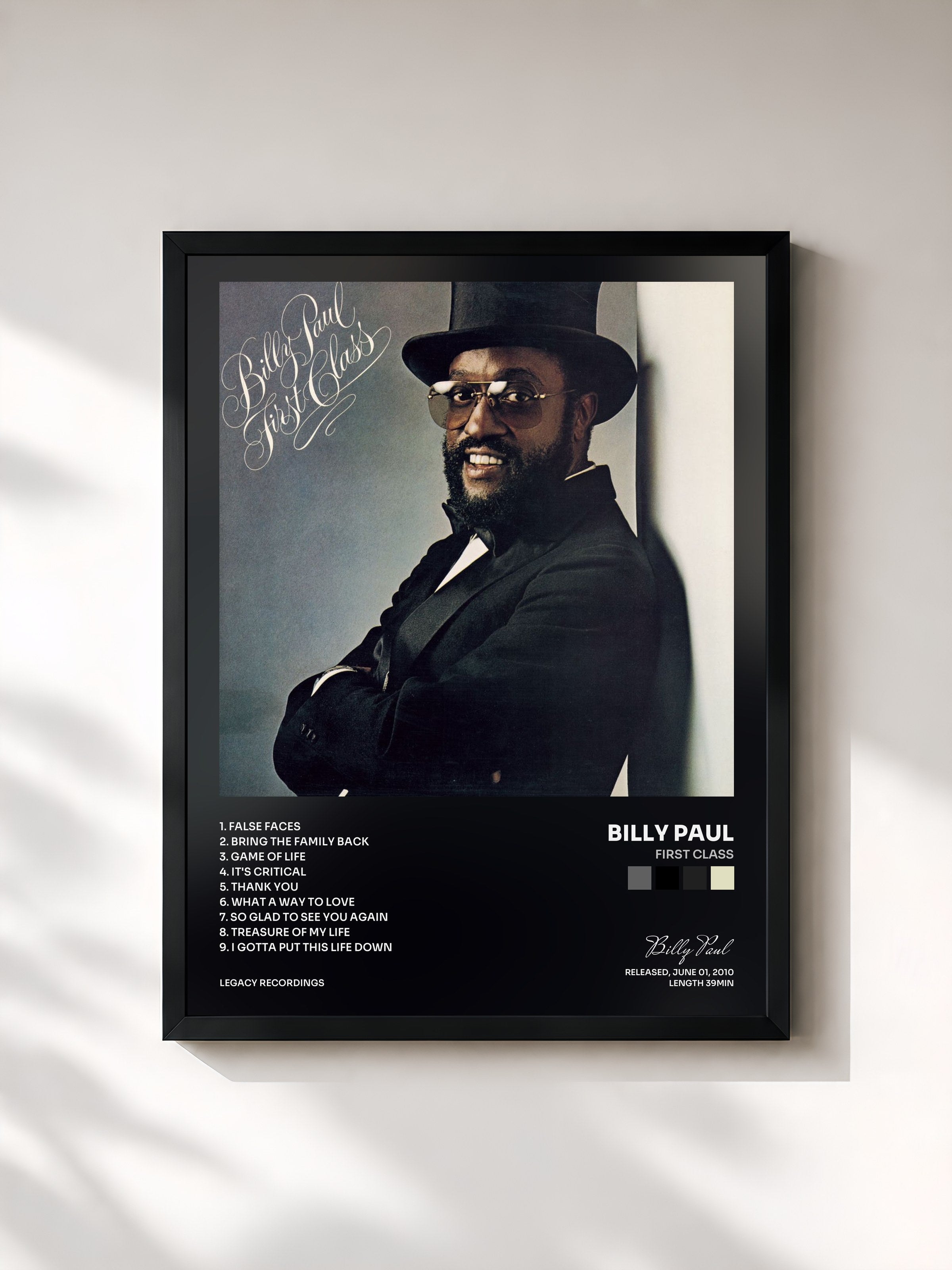 #noir Tableau de l'album First Class de Billy Paul, cadre noir, imprimé et encadré en France