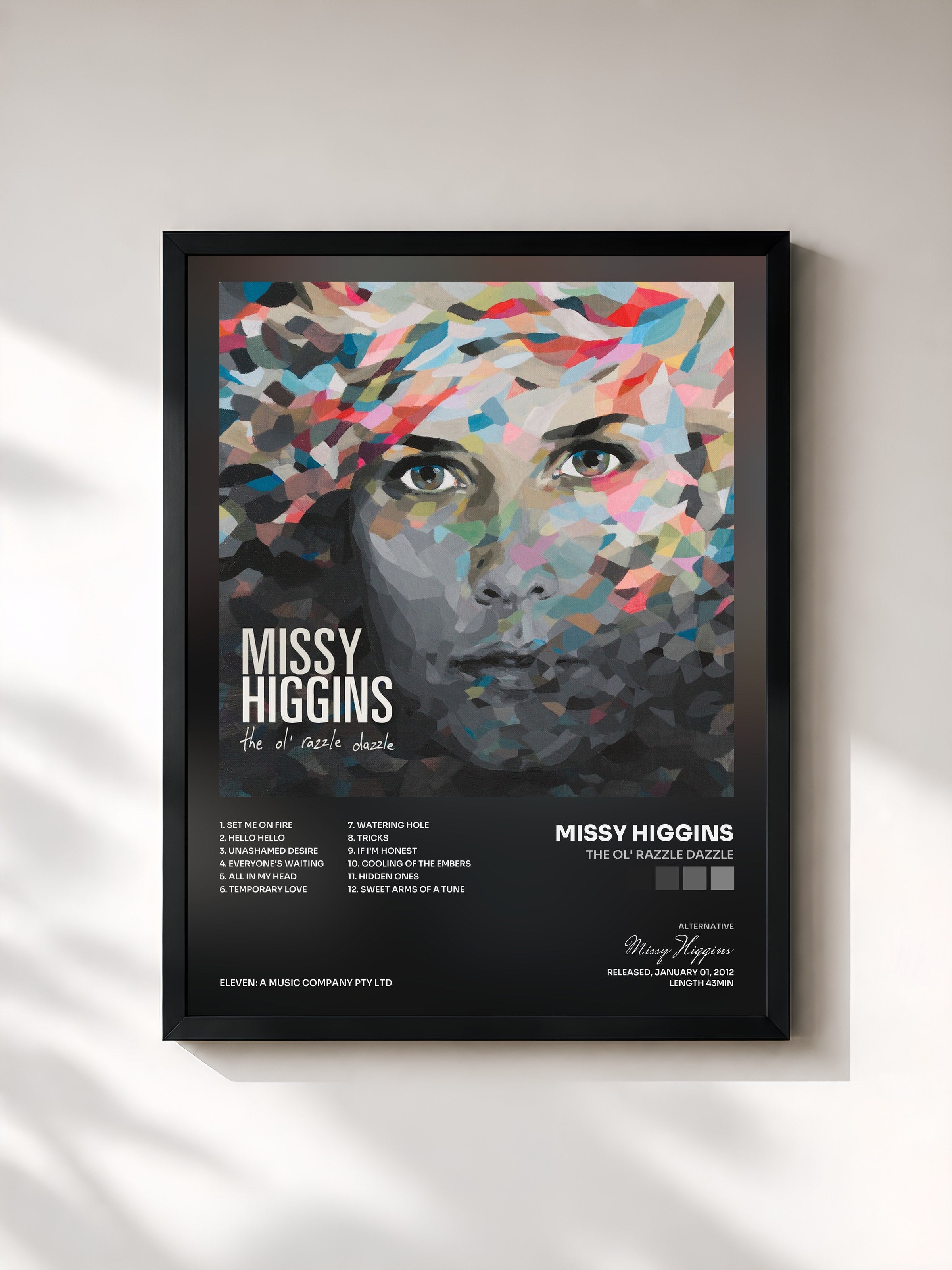 #noir Tableau de l'album The Ol' Razzle Dazzle de Missy Higgins, cadre noir, imprimé et encadré en France