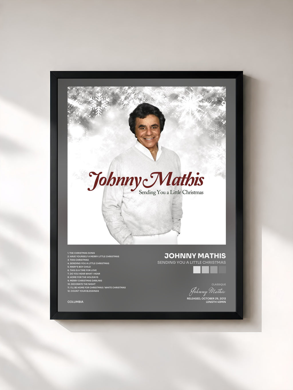 #noir Tableau de l'album Sending You a Little Christmas de Johnny Mathis, cadre noir, imprimé et encadré en France