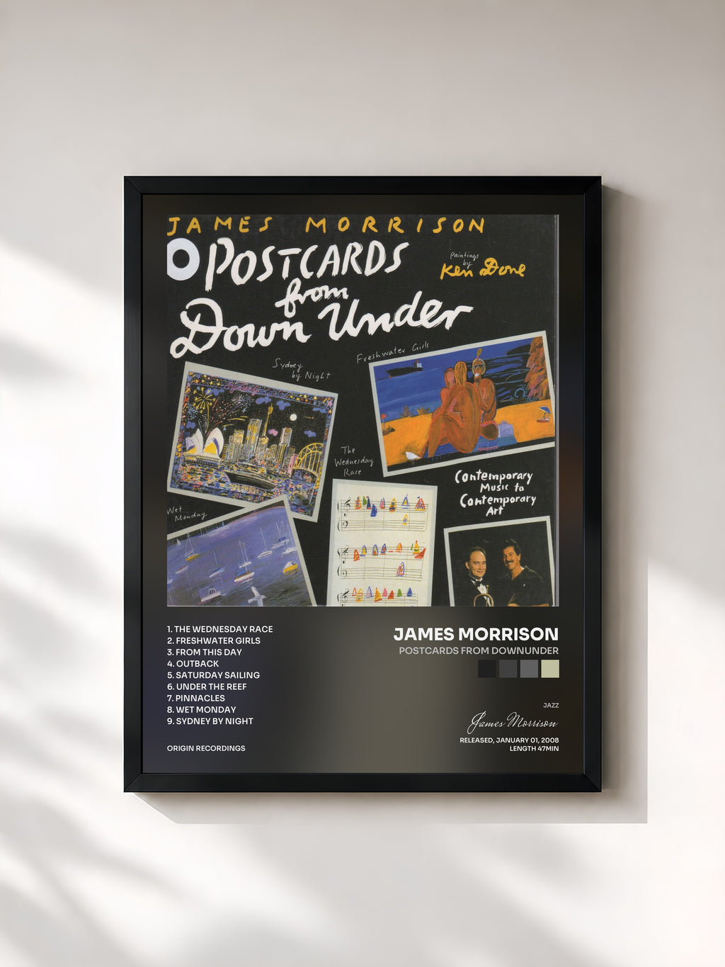 #noir Tableau de l'album Postcards From Downunder de James Morrison, cadre noir, imprimé et encadré en France