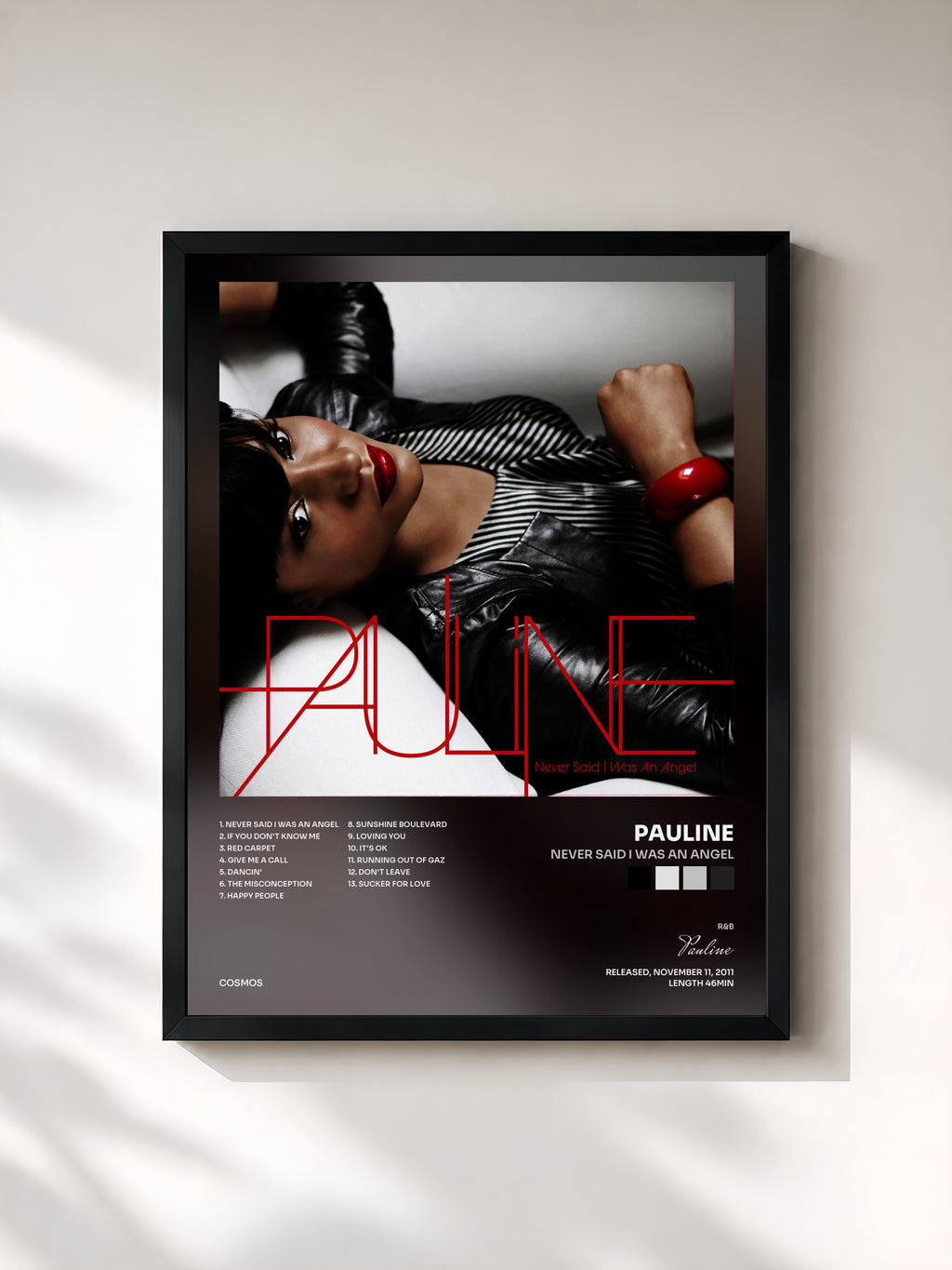 #noir Tableau de l'album Never Said I Was An Angel de Pauline, cadre noir, imprimé et encadré en France