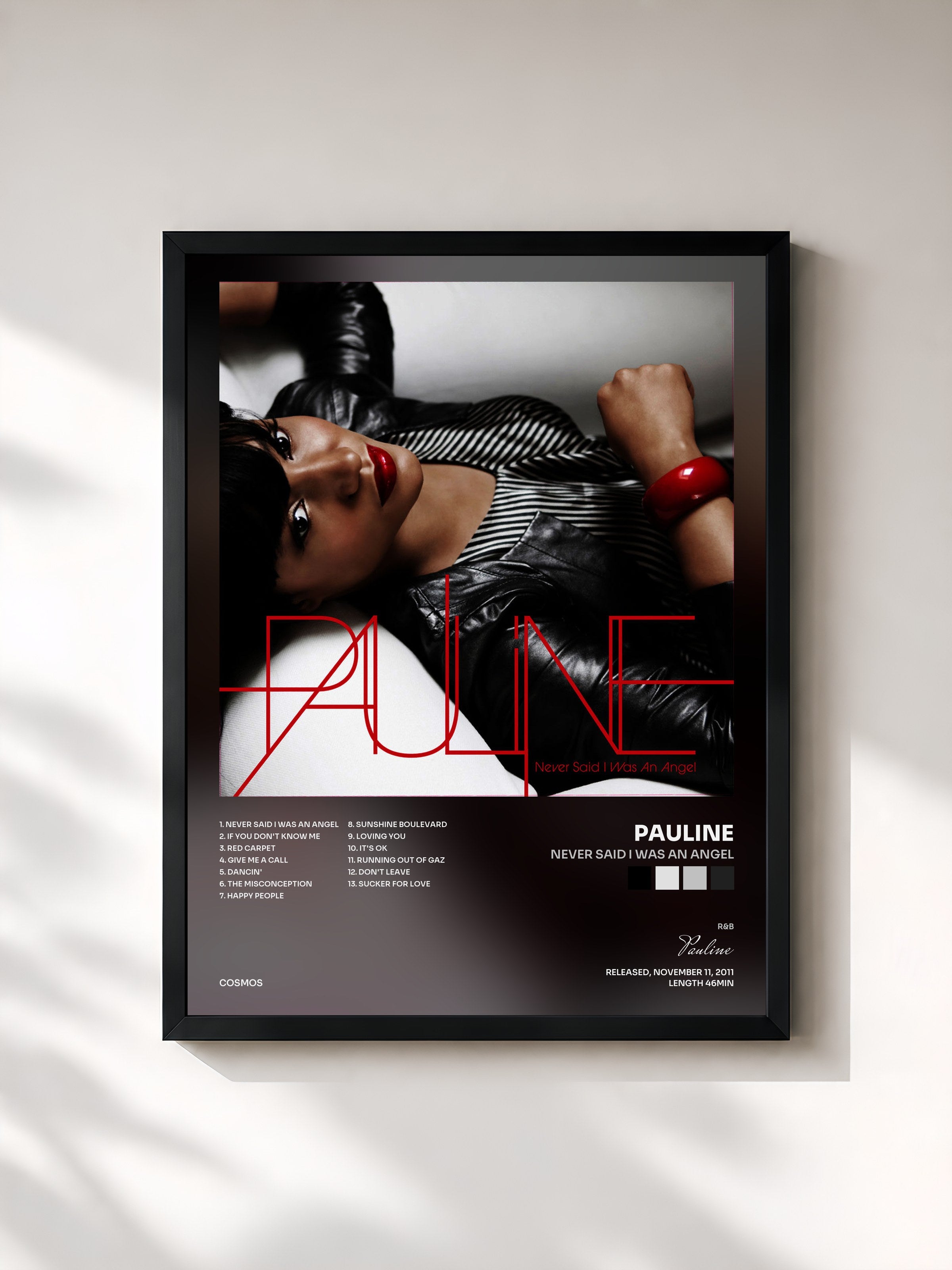 #noir Tableau de l'album Never Said I Was An Angel de Pauline, cadre noir, imprimé et encadré en France