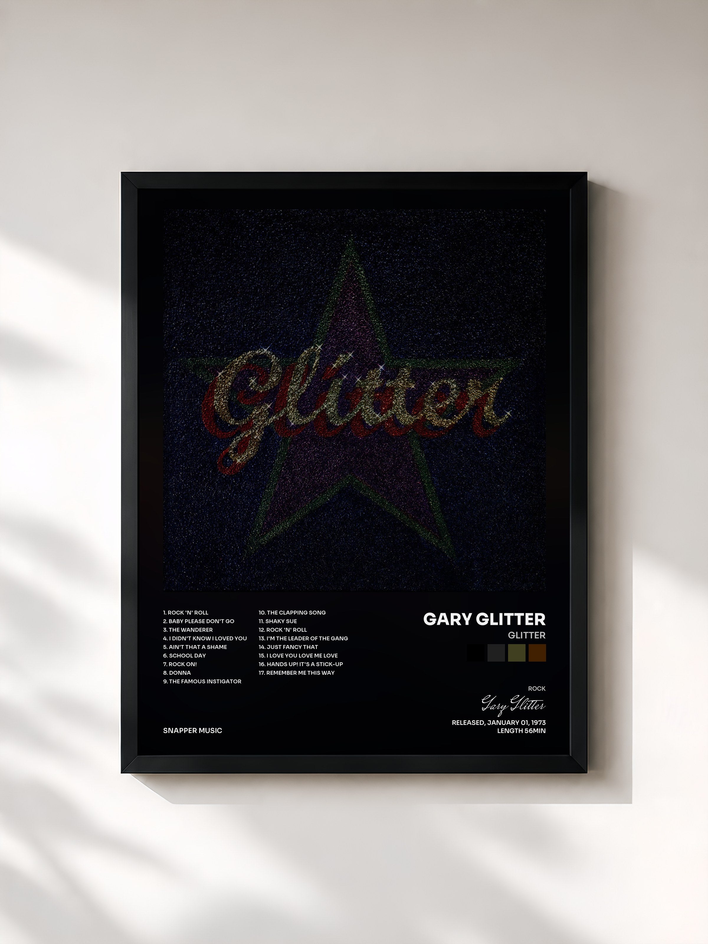 #noir Tableau de l'album Glitter de Gary Glitter, cadre noir, imprimé et encadré en France