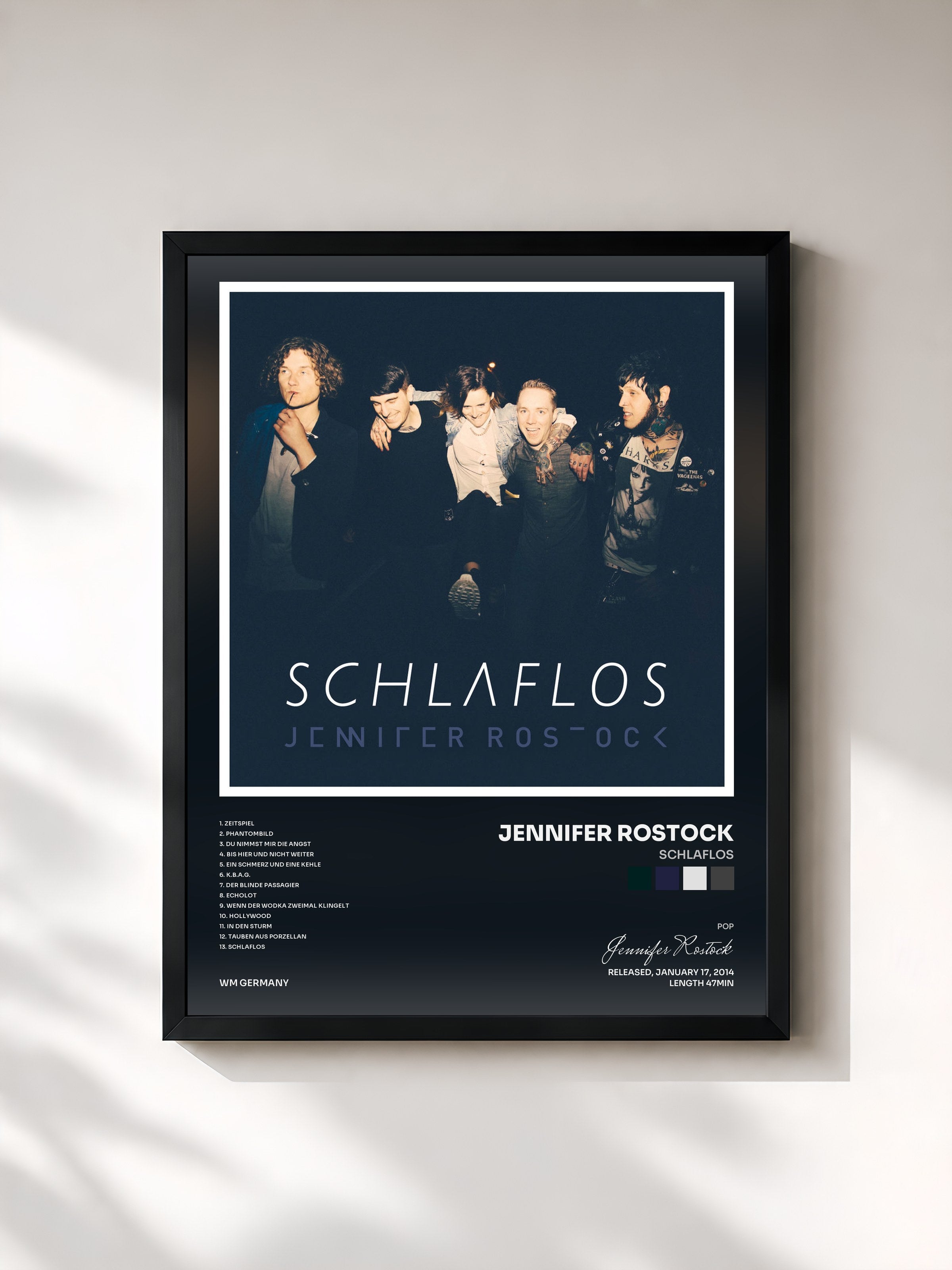 #noir Tableau de l'album Schlaflos de Jennifer Rostock, cadre noir, imprimé et encadré en France