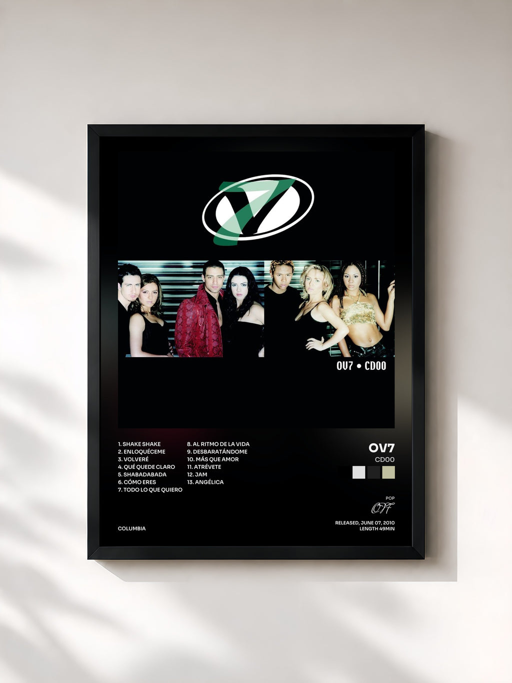 #noir Tableau de l'album CD00 de OV7, cadre noir, imprimé et encadré en France