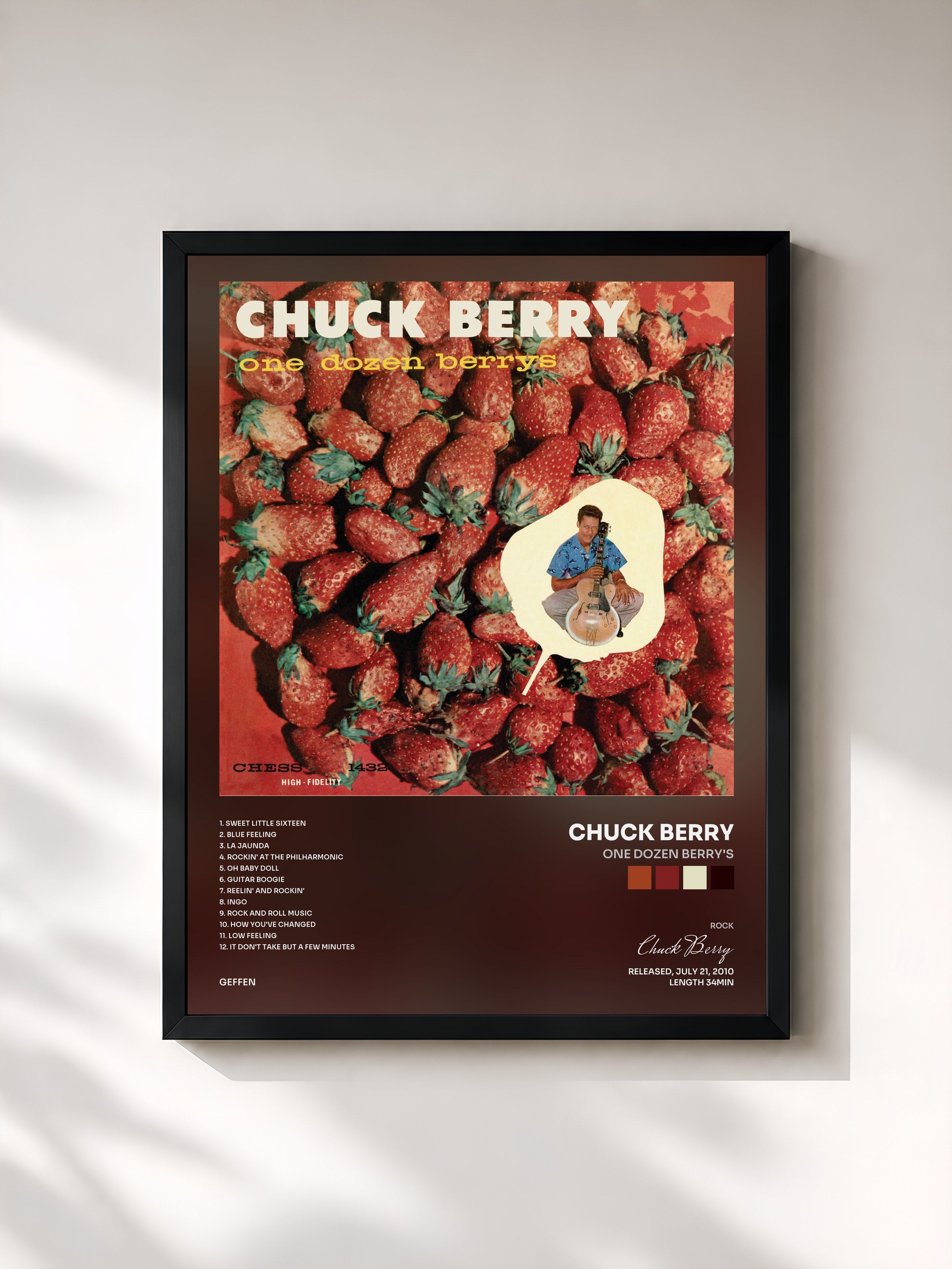 #noir Tableau de l'album One Dozen Berry's de Chuck Berry, cadre noir, imprimé et encadré en France