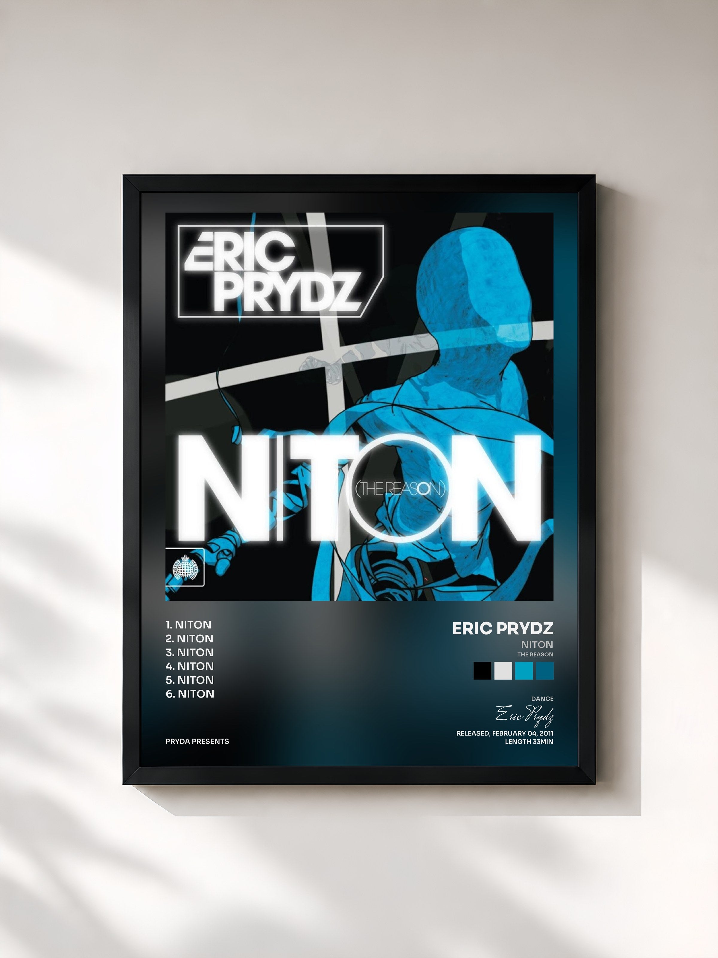 #noir Tableau de l'album Niton (The Reason) de Eric Prydz, cadre noir, imprimé et encadré en France