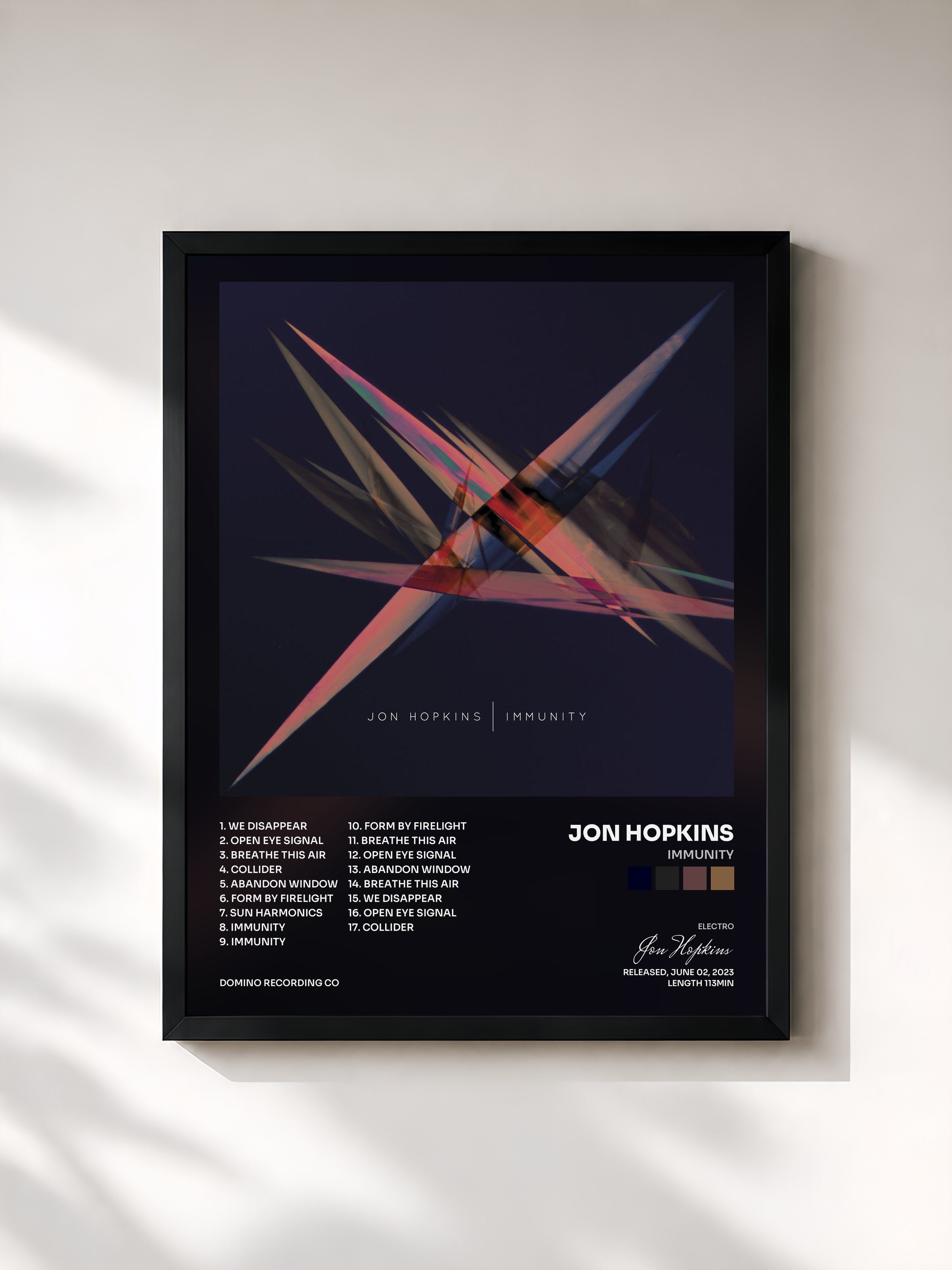 #noir Tableau de l'album Immunity de Jon Hopkins, cadre noir, imprimé et encadré en France