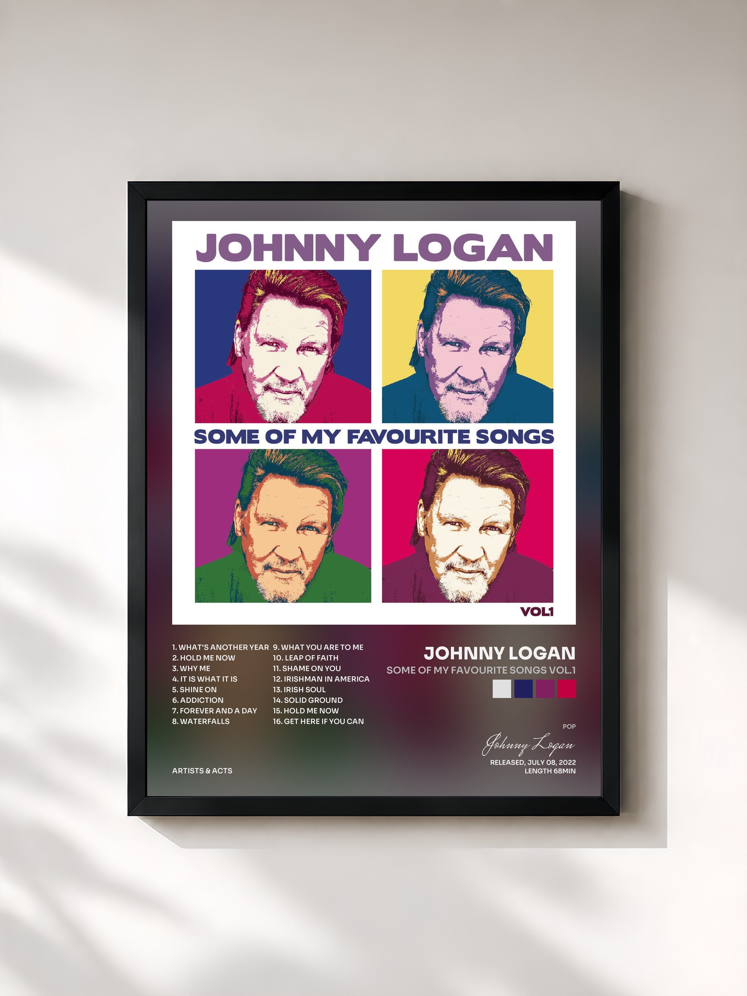 #noir Tableau de l'album Some Of My Favourite Songs Vol.1 de Johnny Logan, cadre noir, imprimé et encadré en France