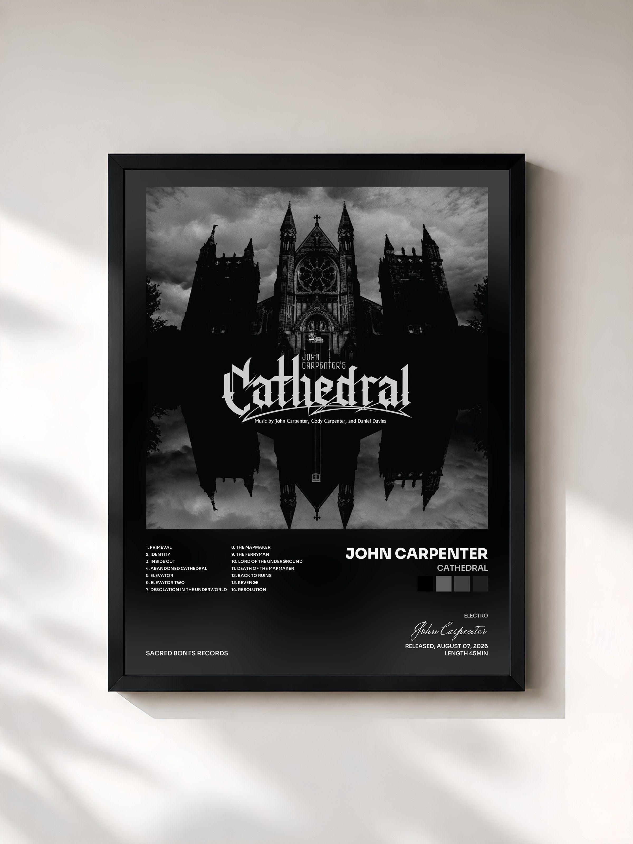 #noir Tableau de l'album Cathedral de John Carpenter, cadre noir, imprimé et encadré en France