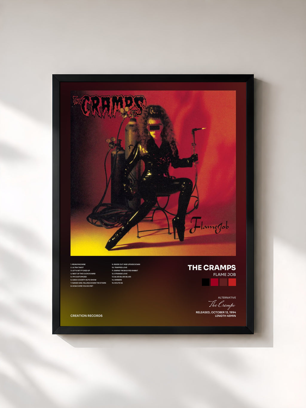 #noir Tableau de l'album Flame Job de The Cramps, cadre noir, imprimé et encadré en France