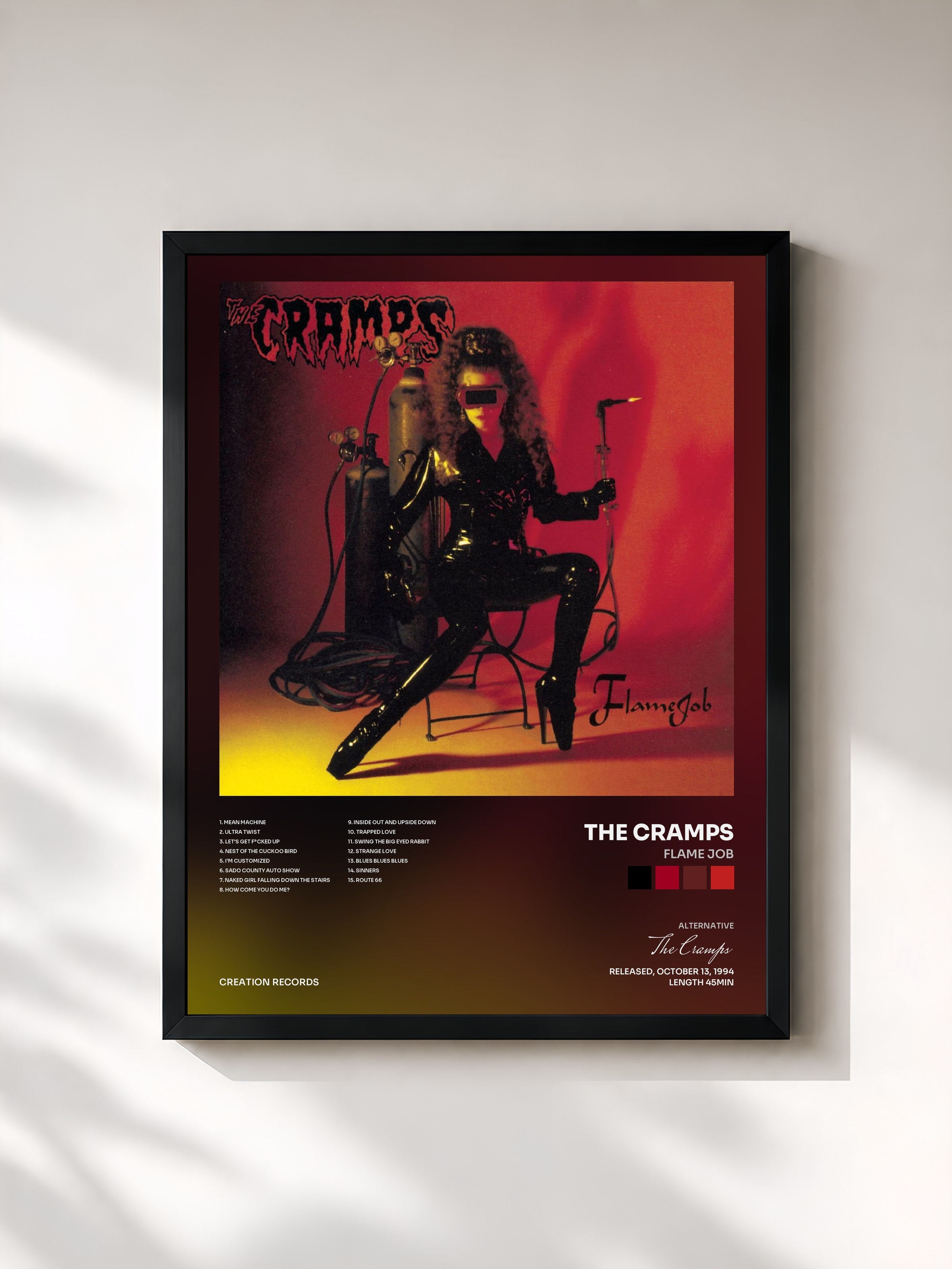 #noir Tableau de l'album Flame Job de The Cramps, cadre noir, imprimé et encadré en France